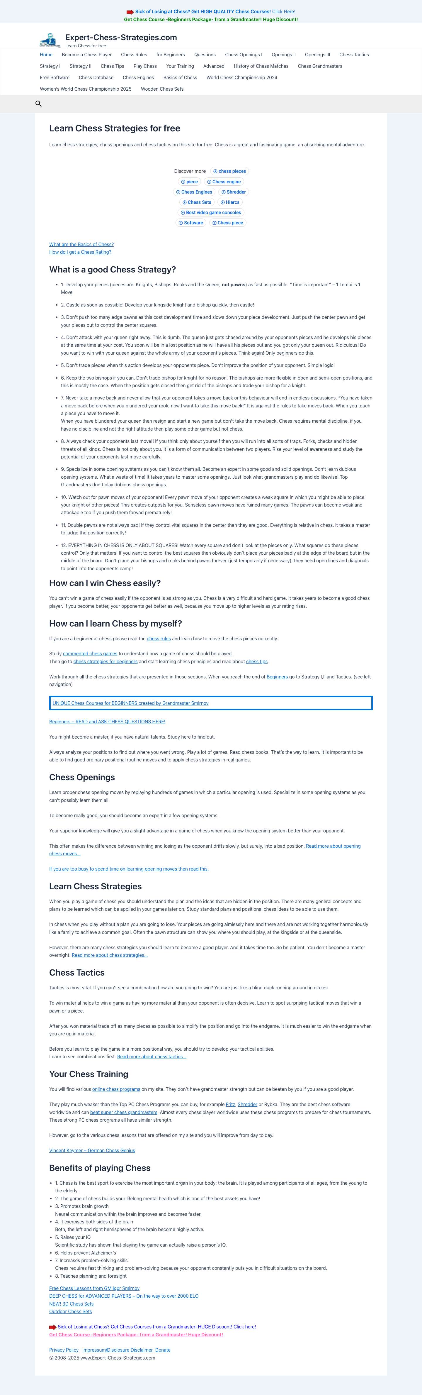 Expert-Chess-Strategies.com – Learn Chess for free - Full Screenshot