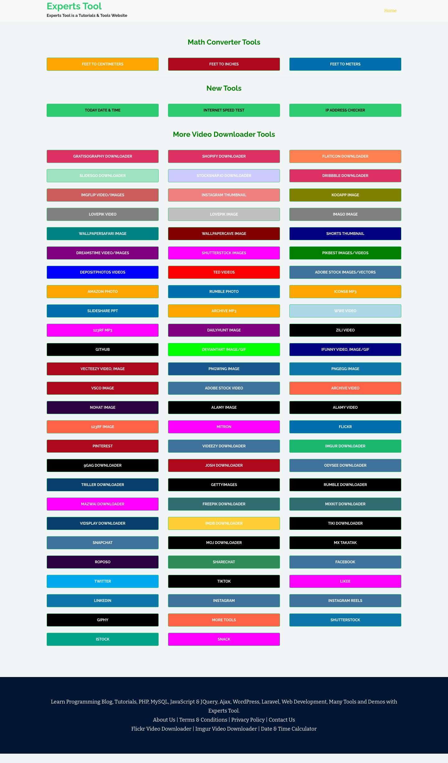 ExpertsTool - Programming Blog, Tutorials, PHP, MySQL, JavaScript & JQuery, Ajax, WordPress, Laravel, Web Development, Many Tools and Demos - Full Screenshot