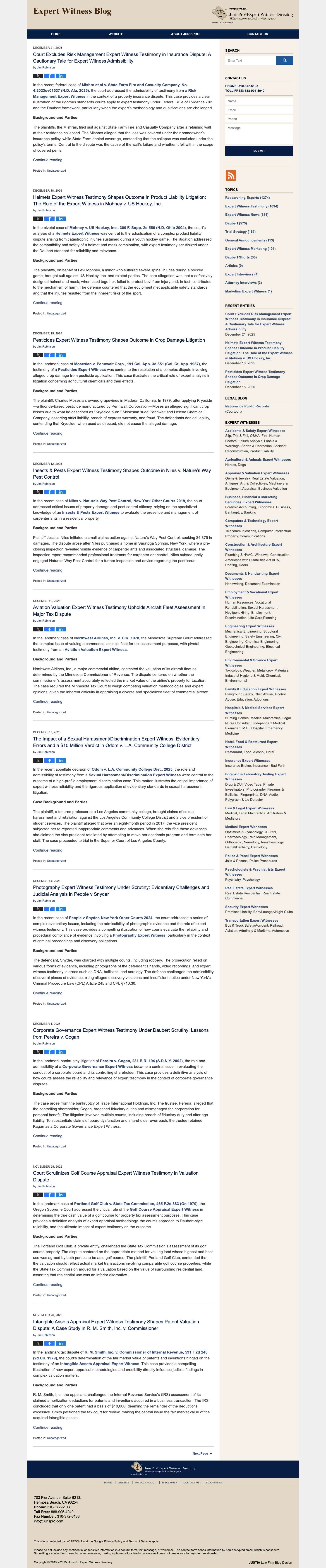 Expert Witness Blog — Published by JurisPro Expert Witness Directory - Full Screenshot