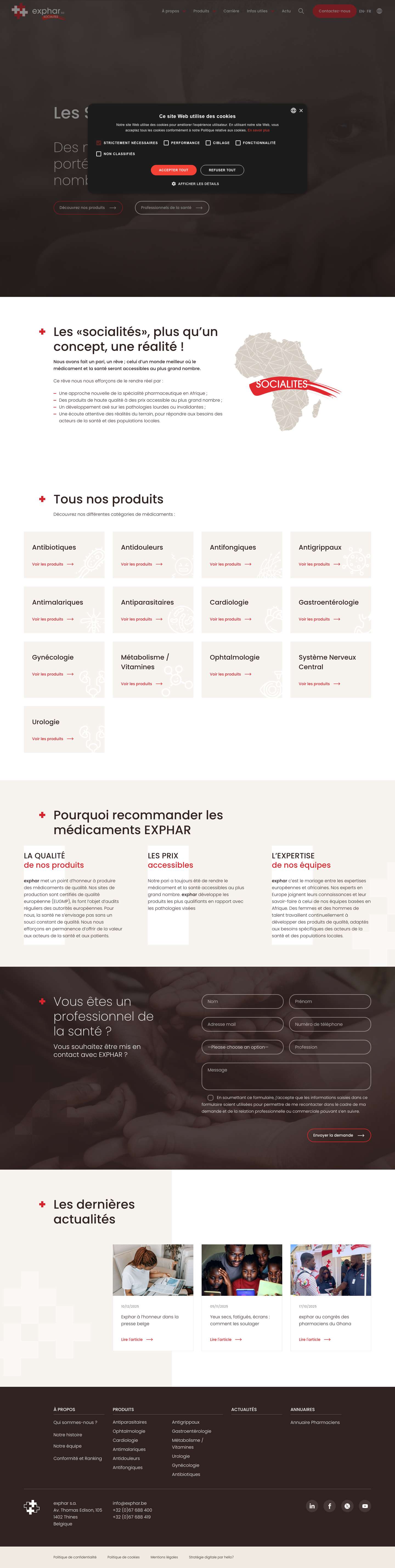 Laboratoire Exphar I Produits Pharmaceutiques en Afrique - Full Screenshot