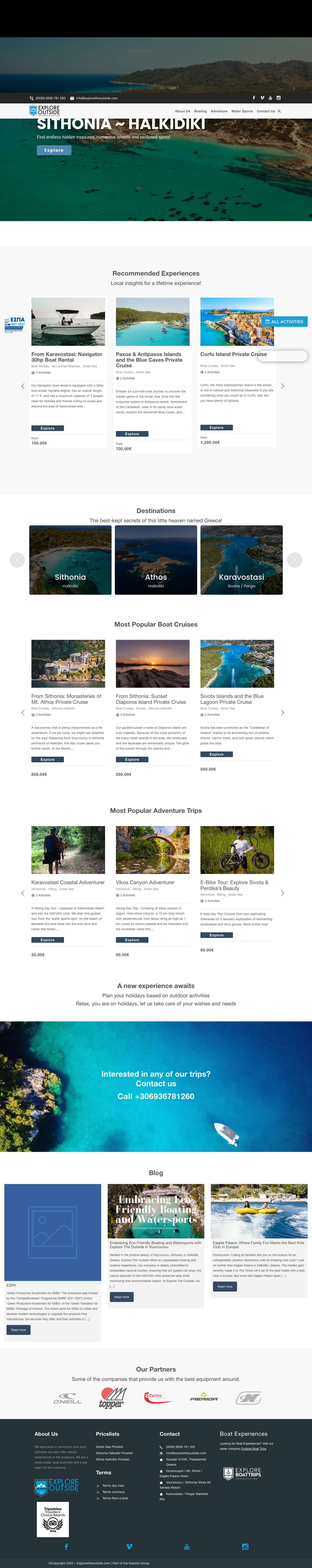 Boat Cruises, Rentals and Adventure Trips in Greece | Explore The Outside - Full Screenshot