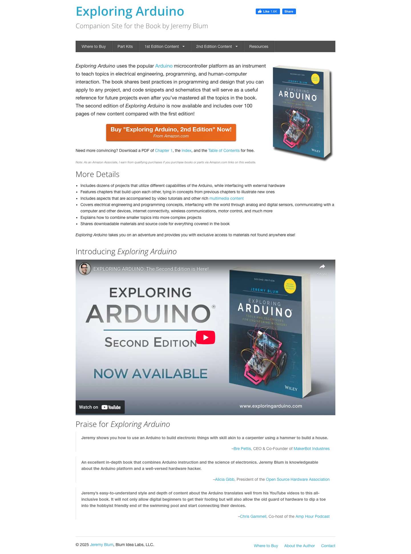 Exploring Arduino | Companion Site for the Book by Jeremy Blum - Full Screenshot