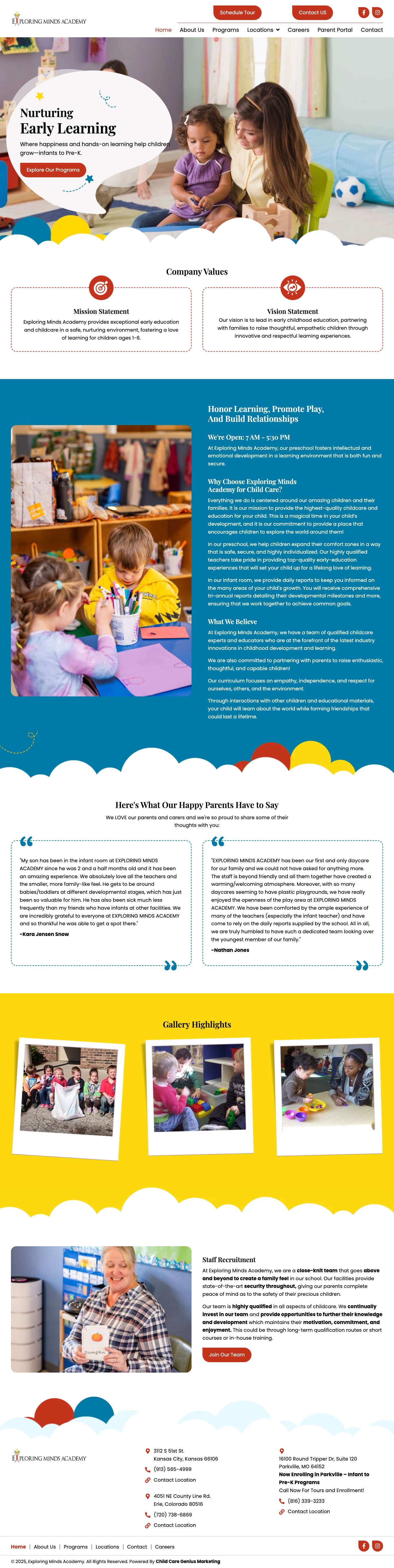 Early Learning & Childcare - Exploring Minds Academy - Full Screenshot