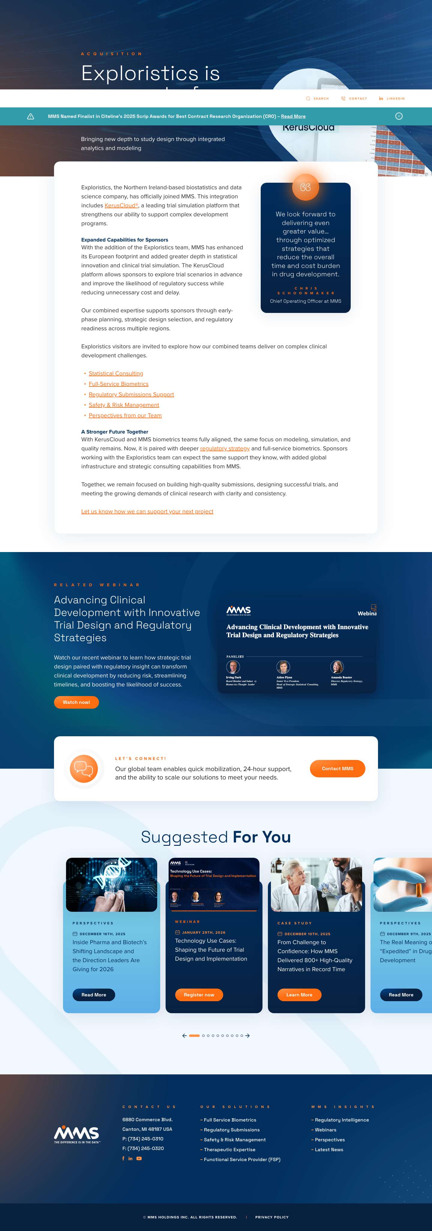 MMS Acquires Exploristics | Advanced Clinical Trial Simulation & Biostatistics - Full Screenshot
