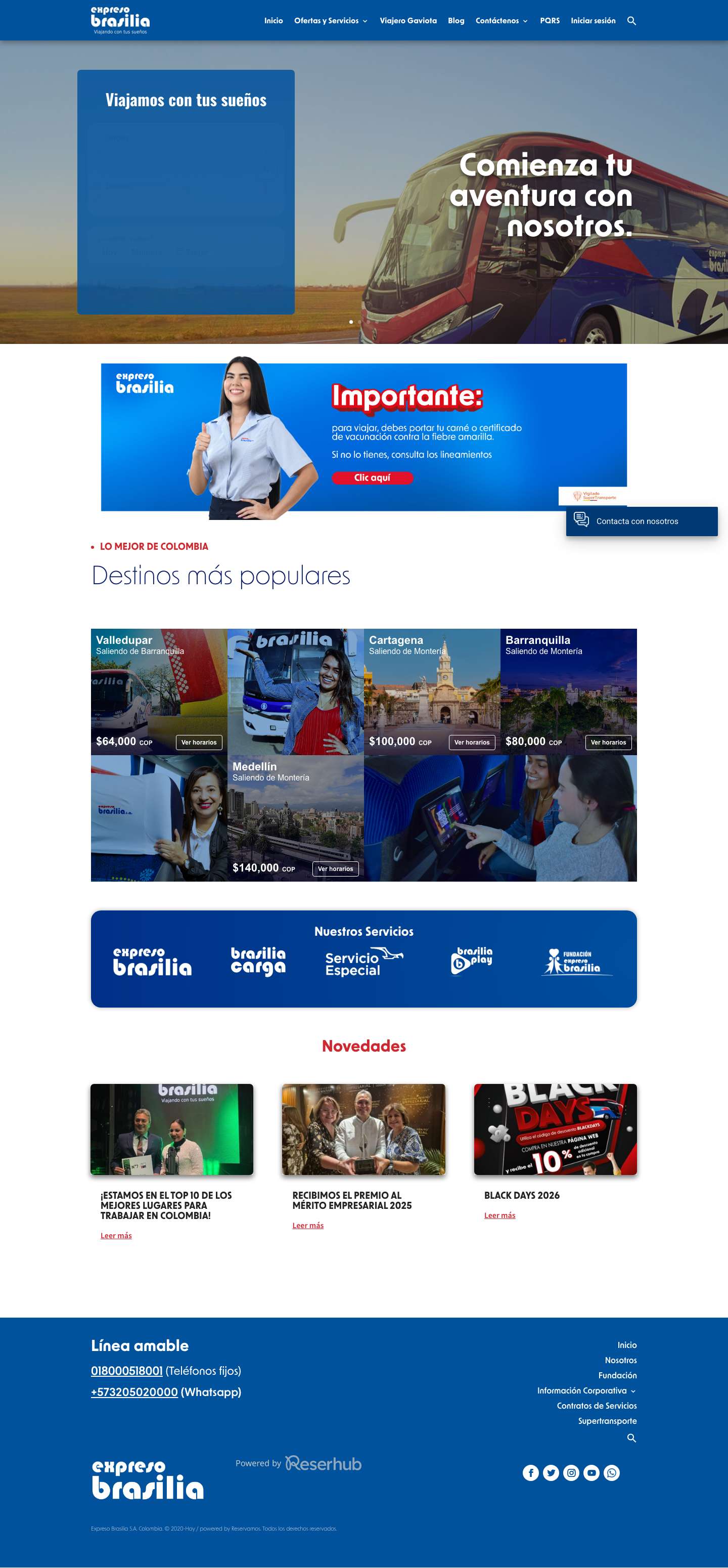 Inicio - Expreso Brasilia S.A | Tiquetes en Bus | Colombia - Full Screenshot