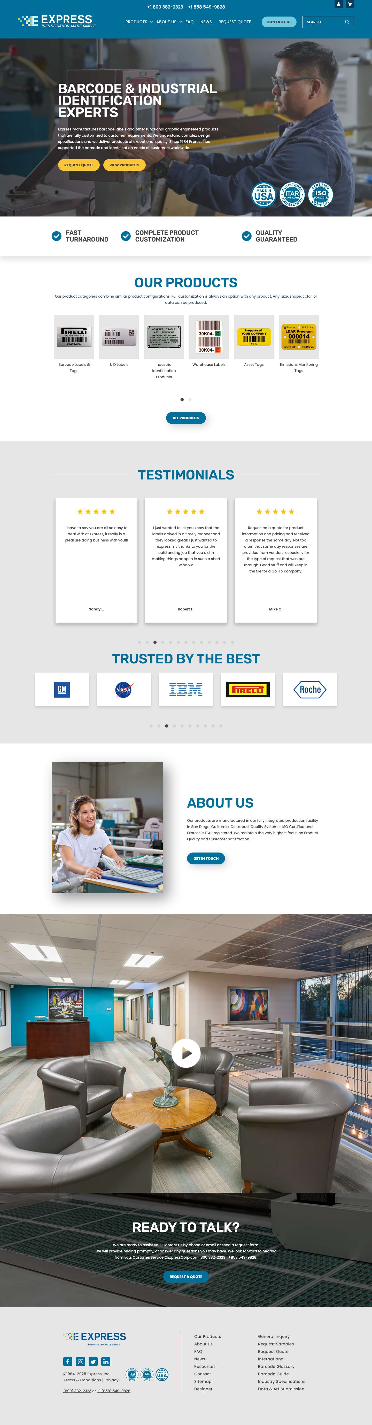 Express Identification Products | Barcode Labels and More - Full Screenshot