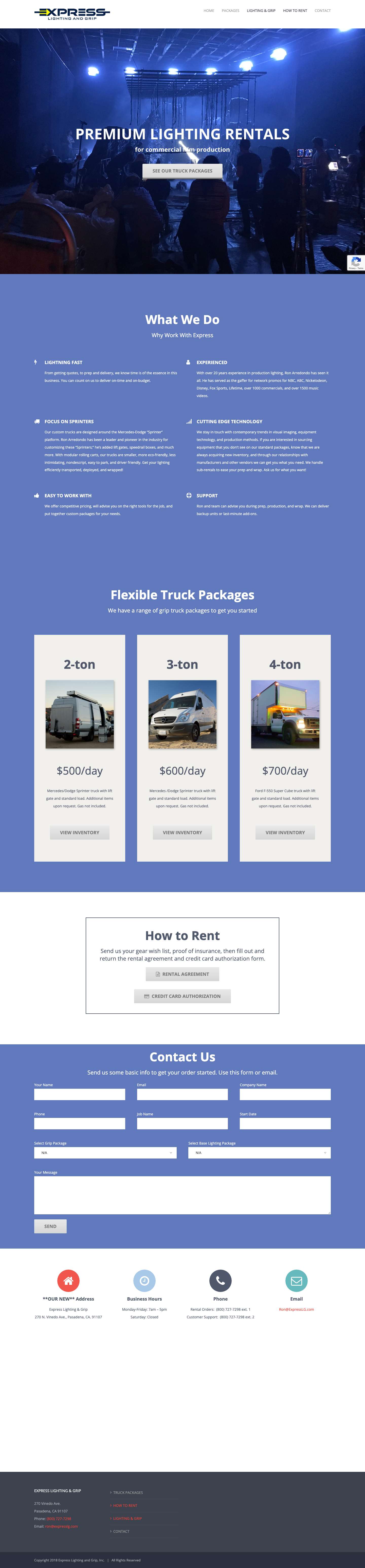 Express Lighting & Grip - Film Lighting Equipment Rentals | Los Angeles, CA - Full Screenshot