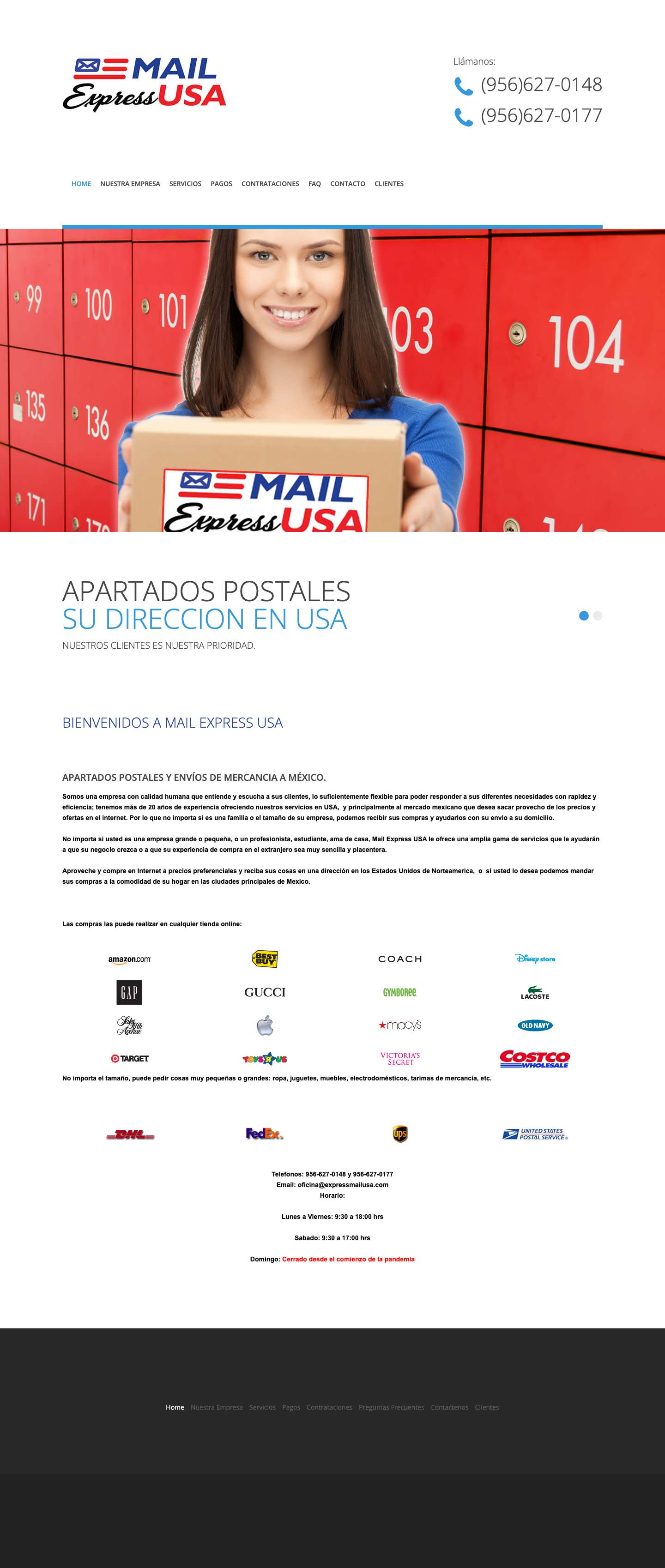 Mail Express USA | Apartados Postales | Su dirección en USA - Full Screenshot