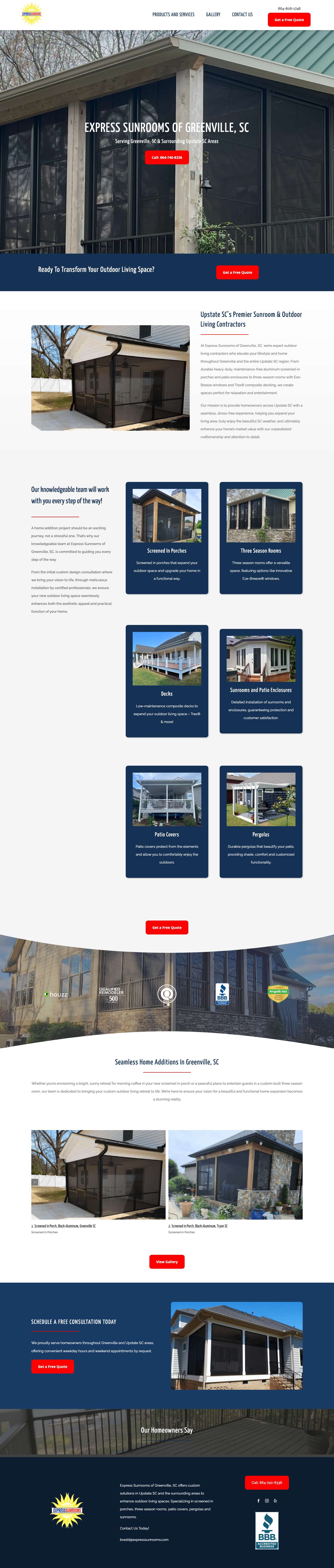 Express Sunrooms Greenville | Outdoor Living Contractors - Full Screenshot