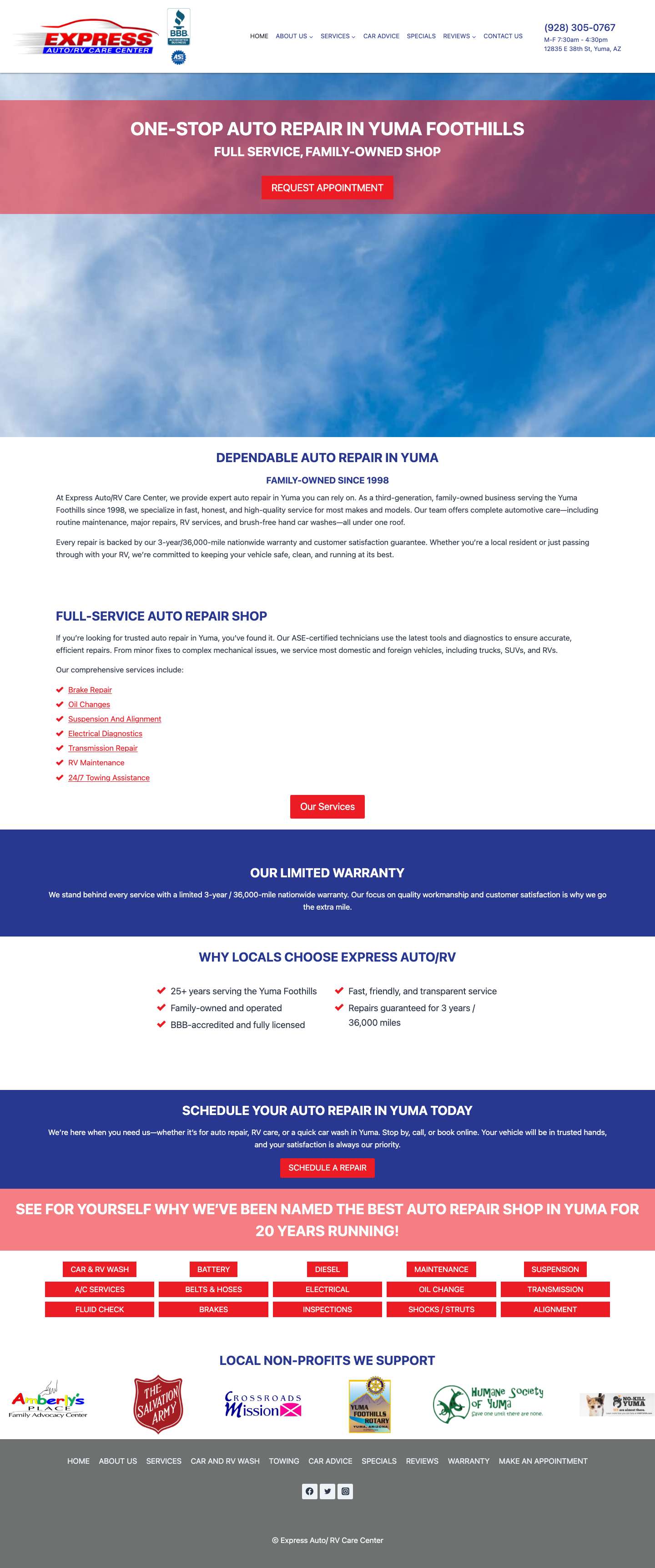 One-Stop Auto Repair in Yuma Foothills - Express YumaExpandExpandExpandToggle MenuFacebookTwitterInstagramExpandExpandExpand - Full Screenshot