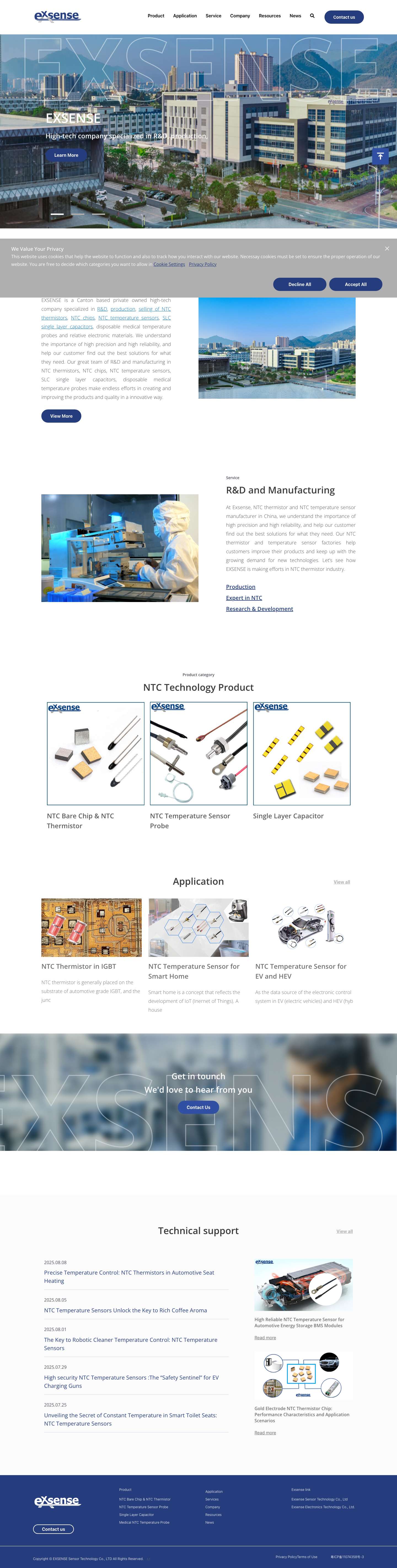 NTC Thermistors Manufacturing, R&D | EXSENSE Sensor Technology - Full Screenshot
