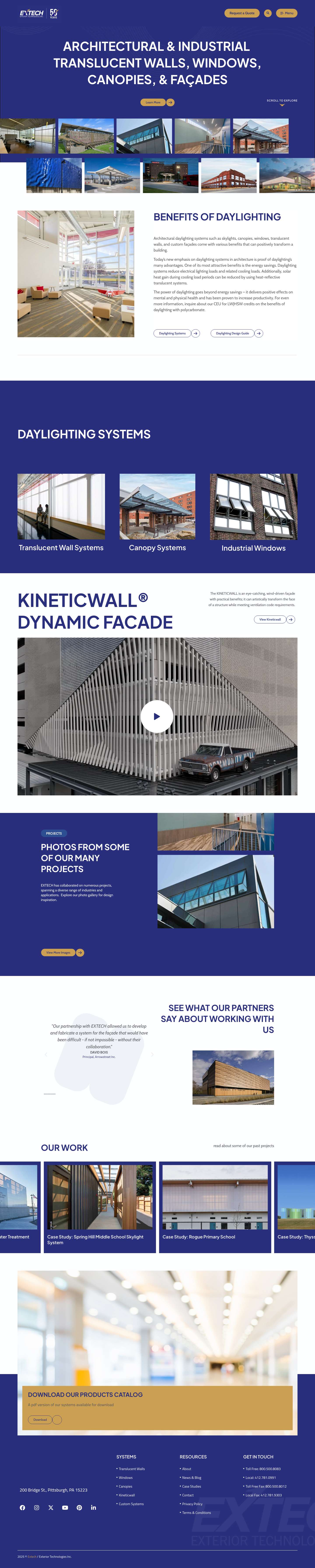 Innovative Daylighting Systems & Custom Façades | EXTECH Inc. - Full Screenshot