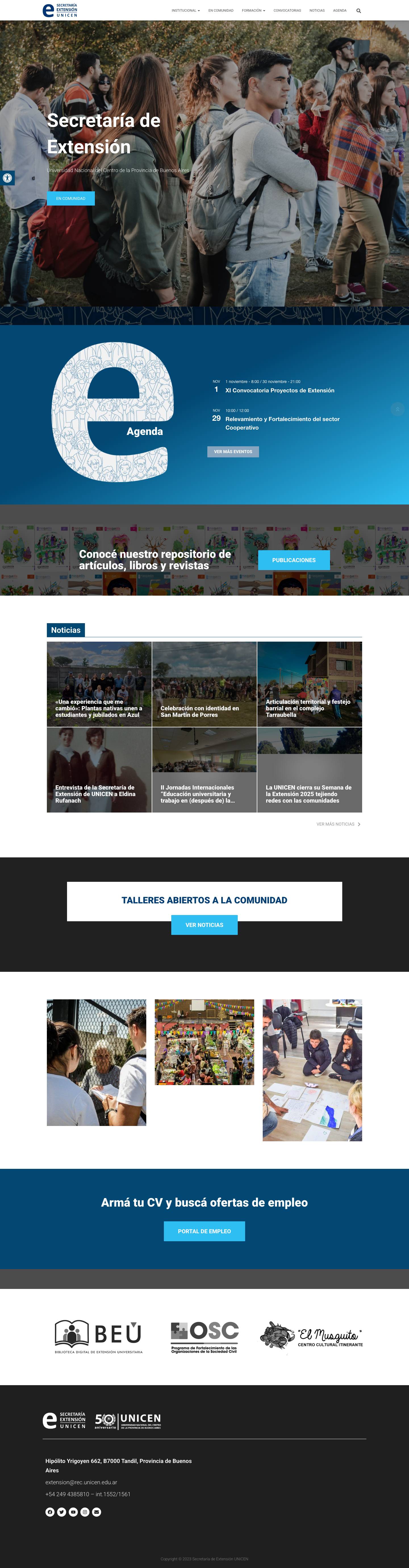 Secretaría de Extensión | UNICENHerramientas de accesibilidadAumentar textoDisminuir textoEscala de grisesAlto contrasteContraste negativoFondo claroSubrayar enlacesFuente legibleRestablecer - Full Screenshot