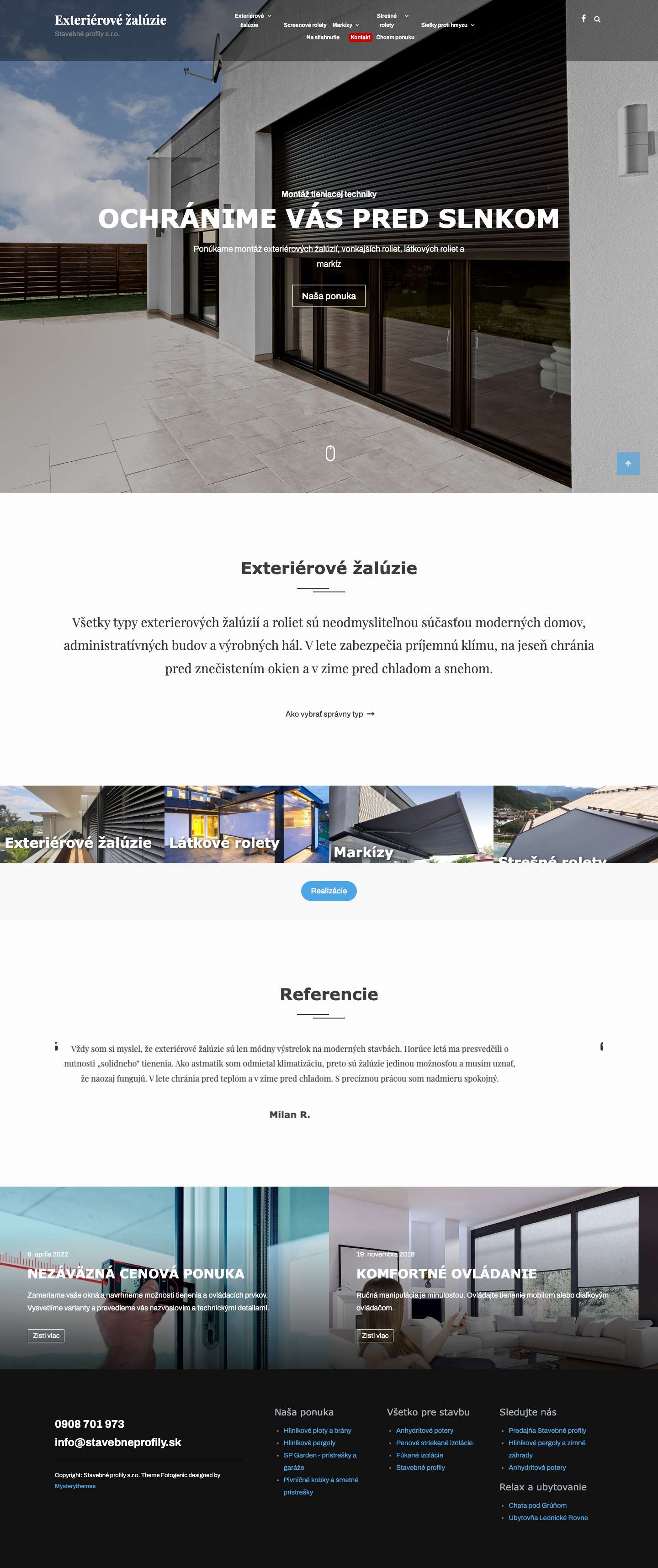 Exteriérové žalúzie - Stavebné profily s.r.o. - Full Screenshot