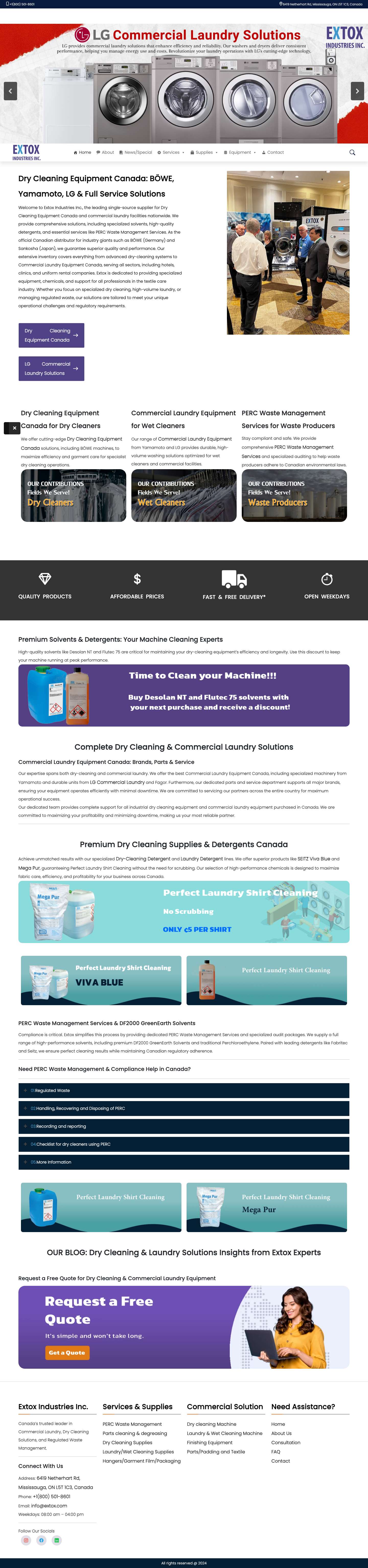 Dry Cleaning Equipment Canada: Laundry, Solvents, PERC Waste & Supplies - Full Screenshot