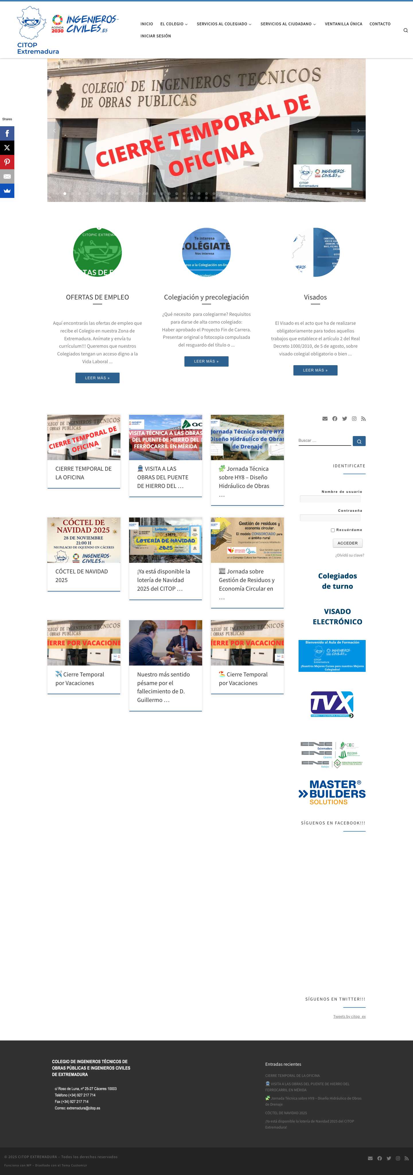 CITOP EXTREMADURA – Colegio de Ingenieros Técnicos de Obras Públicas de Extremadura - Full Screenshot
