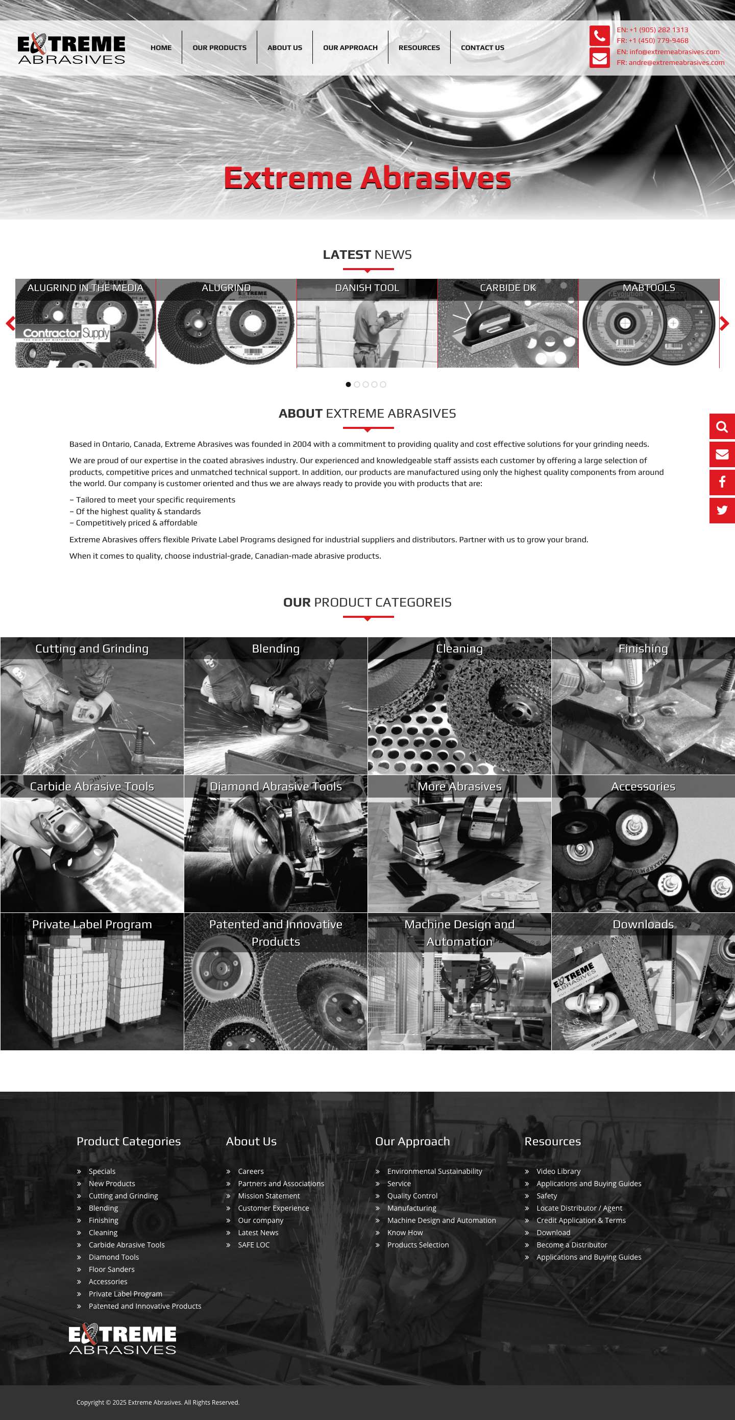 Extreme Abrasives Manufacturer of abrasive products | Flap discs made in Canada, Cutting and Grinding, Blending, Finishing, Cleaning, Carbide Abrasive Tools - Full Screenshot