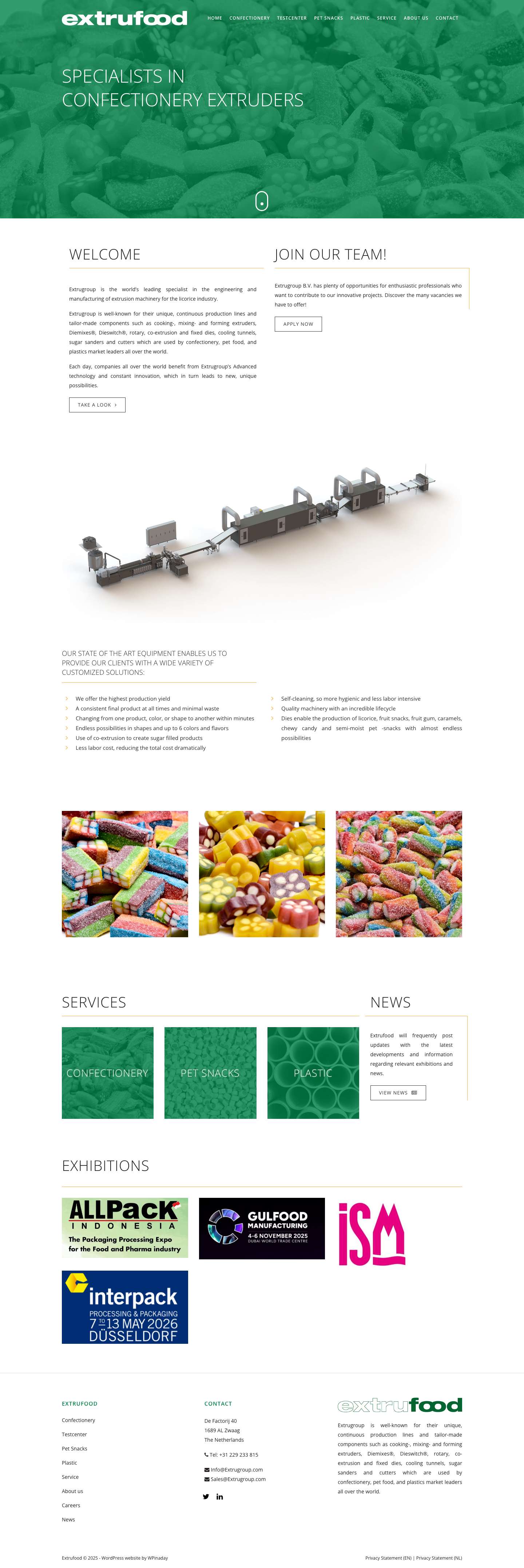 Extrugroup | Specialists in confectionery extruders - Full Screenshot