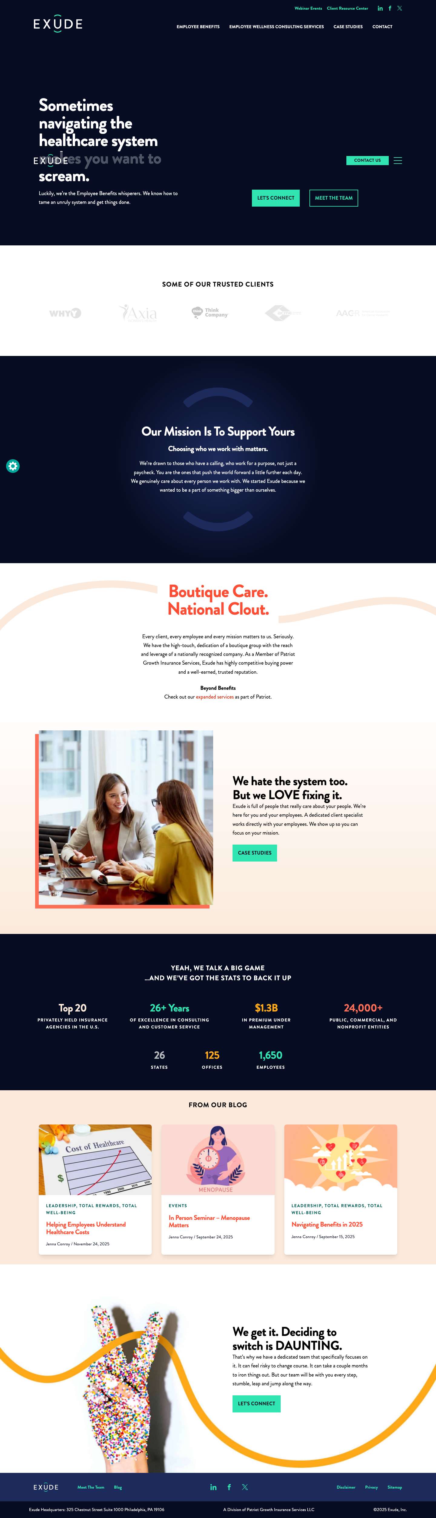 Exude | Employee Benefits | Employee WellnessLinkedInFacebookXProceed downward ArrowSingle BracketSingle BracketSwooshSwooshLinkedInFacebookX - Full Screenshot