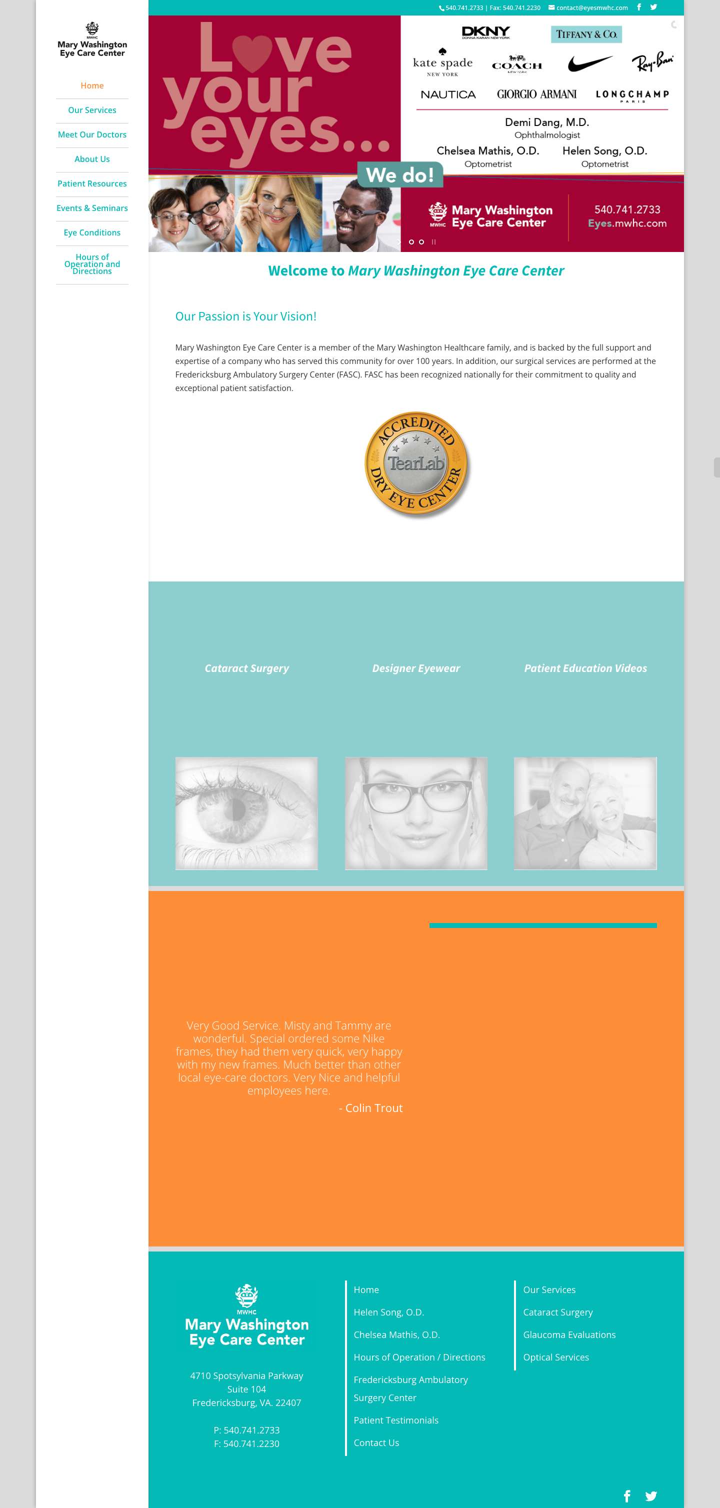 Home - Mary Washington Eye Care Center - Full Screenshot