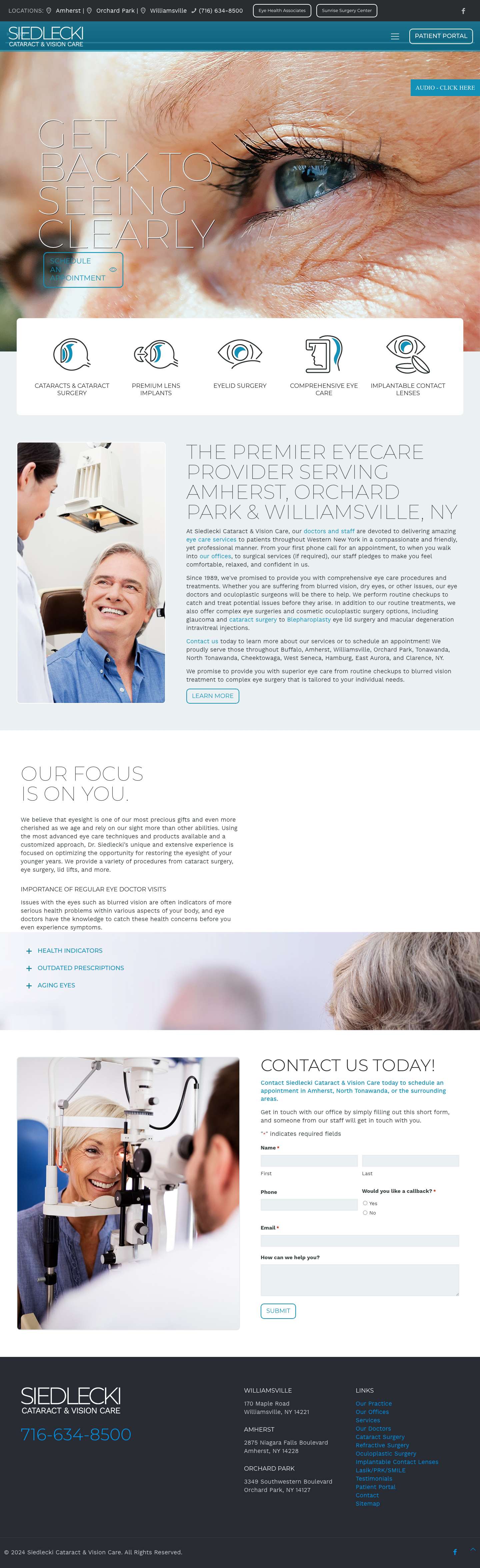 Siedlecki Cataract & Vision Care | Amherst, Orchard Park & Williamsville, NY | Eyecare Provider - Full Screenshot