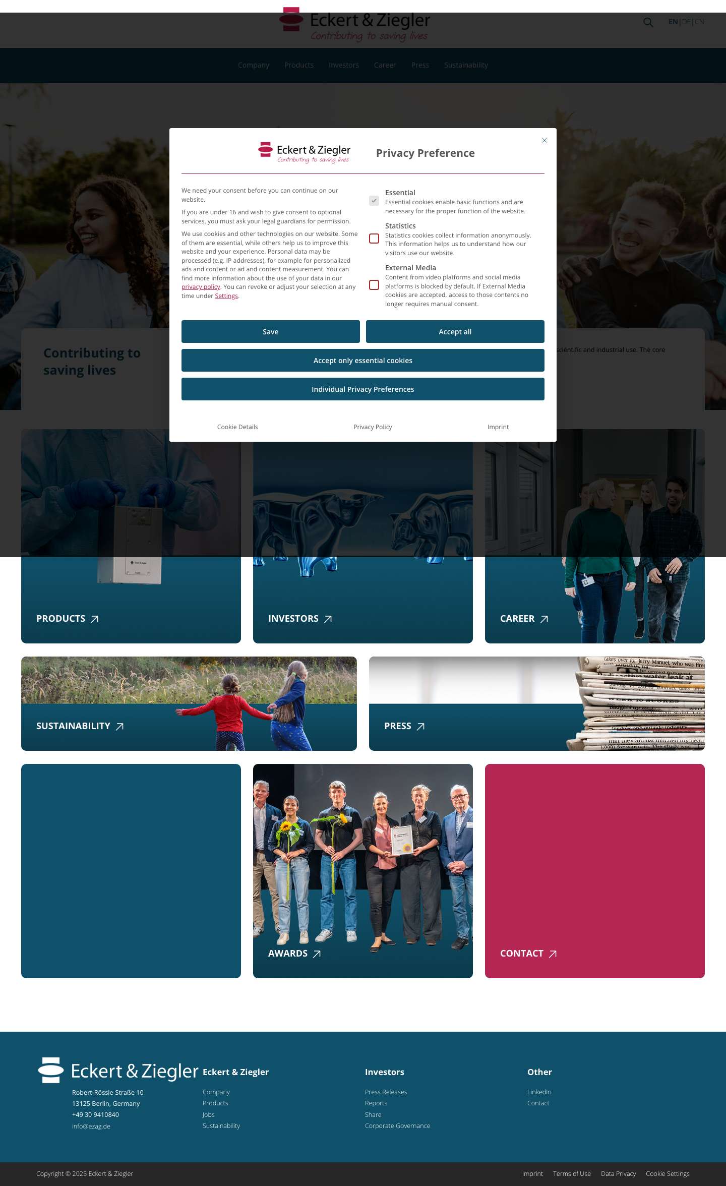 EZAG Holding | Wir helfen zu heilen - Full Screenshot