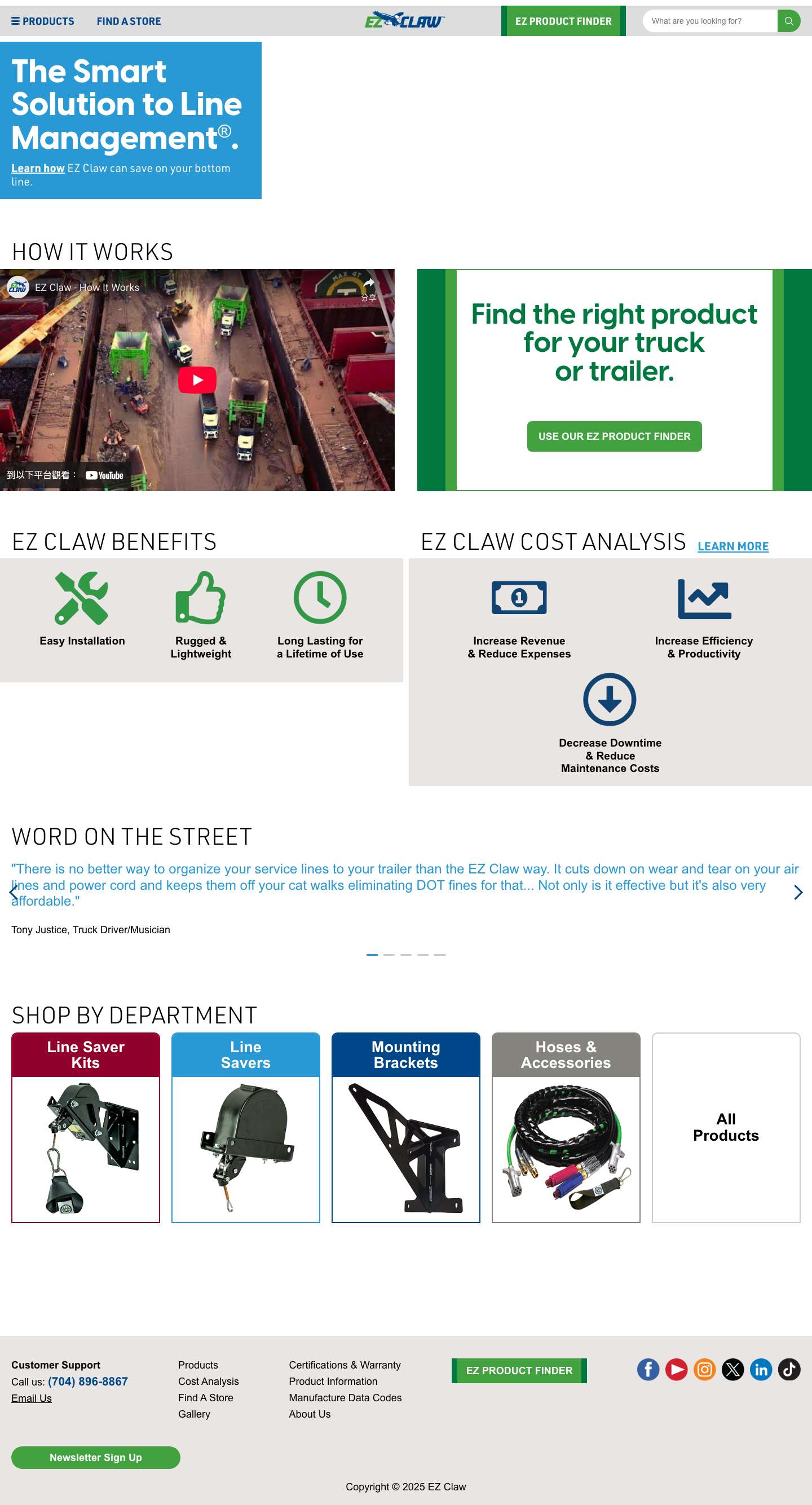 EZ Claw | Tractor Trailer Hose & Cable Management Solutions - Full Screenshot