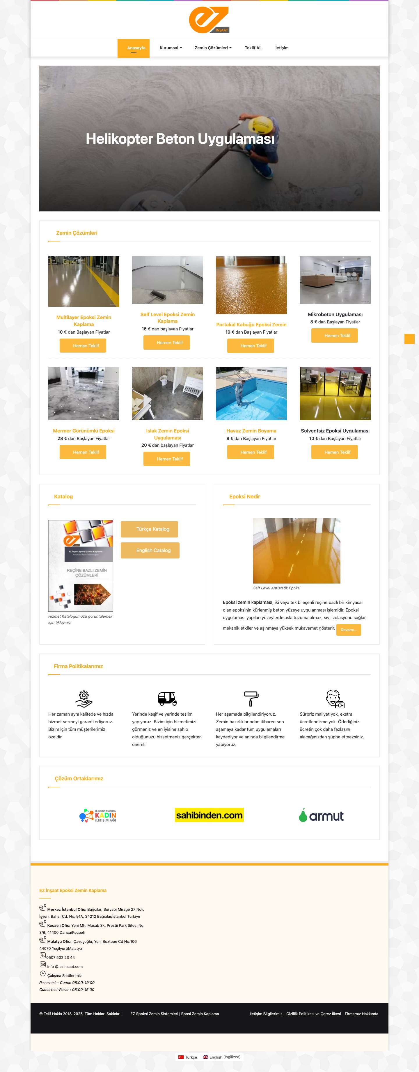 Epoksi Zemin Kaplama Hizmetleri - EZ İnşaat İstanbul - Full Screenshot