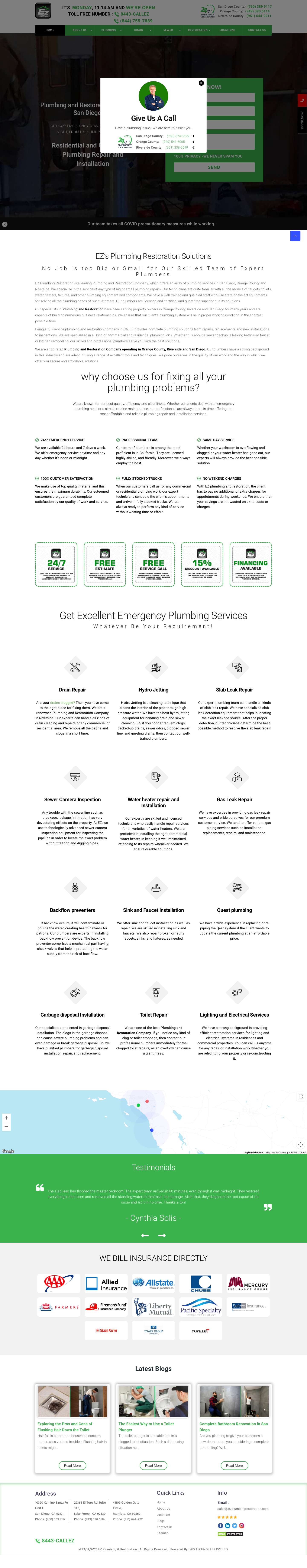 Plumbing Services in San Diego, Orange County and Riverside - EZ Plumbing & Restoration - Full Screenshot