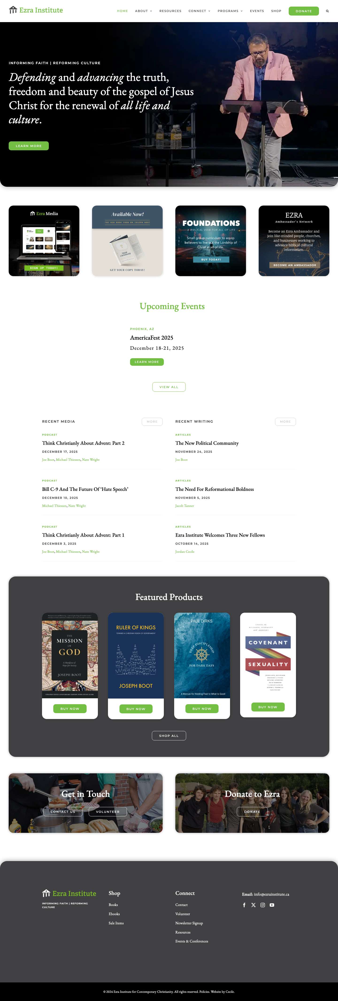 The Ezra Institute - Informing Faith, Reforming Culture - Full Screenshot