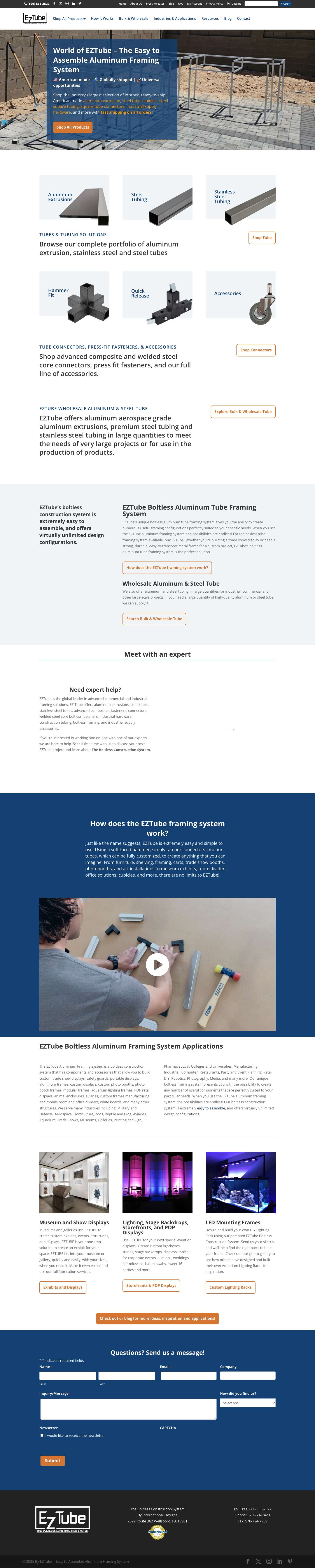 Advanced framing solutions, aluminum tubes, & steel tubes - EZTube - Full Screenshot