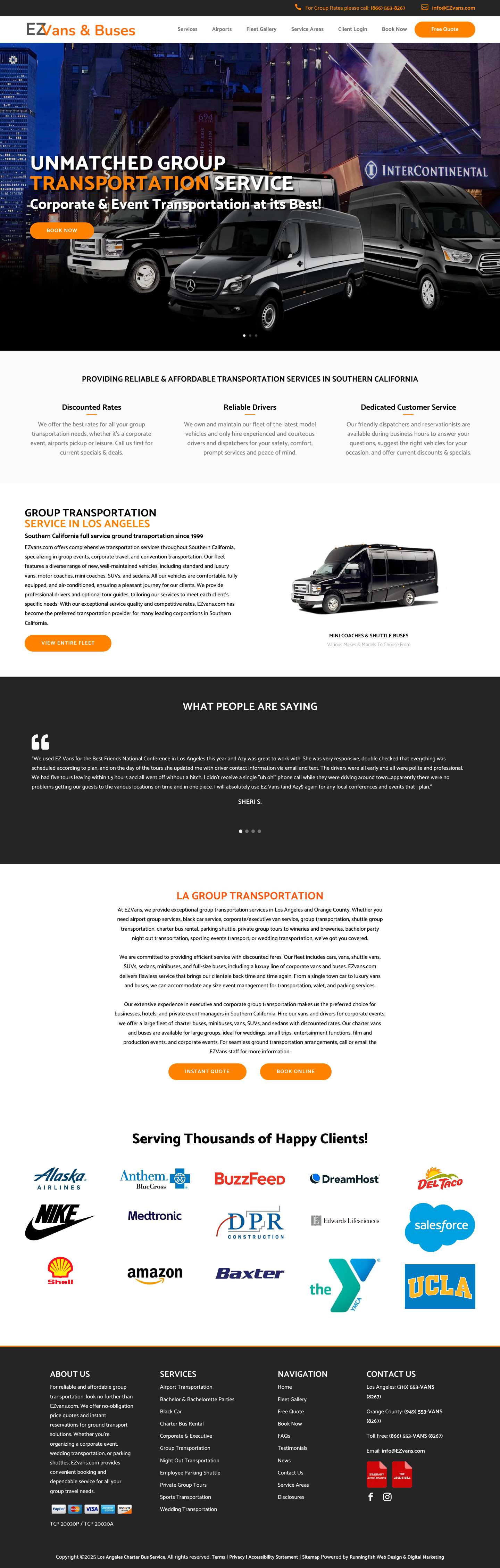 Group Transportation in Los Angeles | Charter Bus, Van, & Shuttles - Full Screenshot