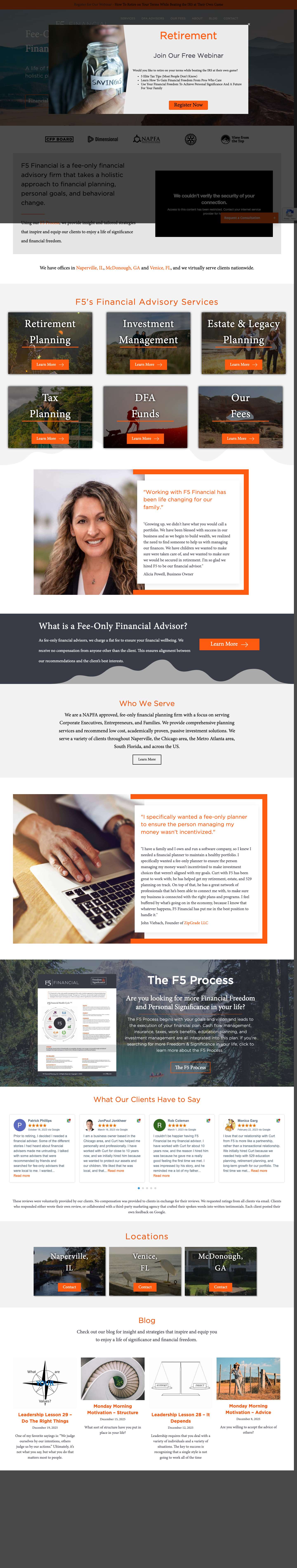 Fee-Only Financial Advisors | Naperville, McDonough, GA, Venice, FL | F5 Financial - Full Screenshot