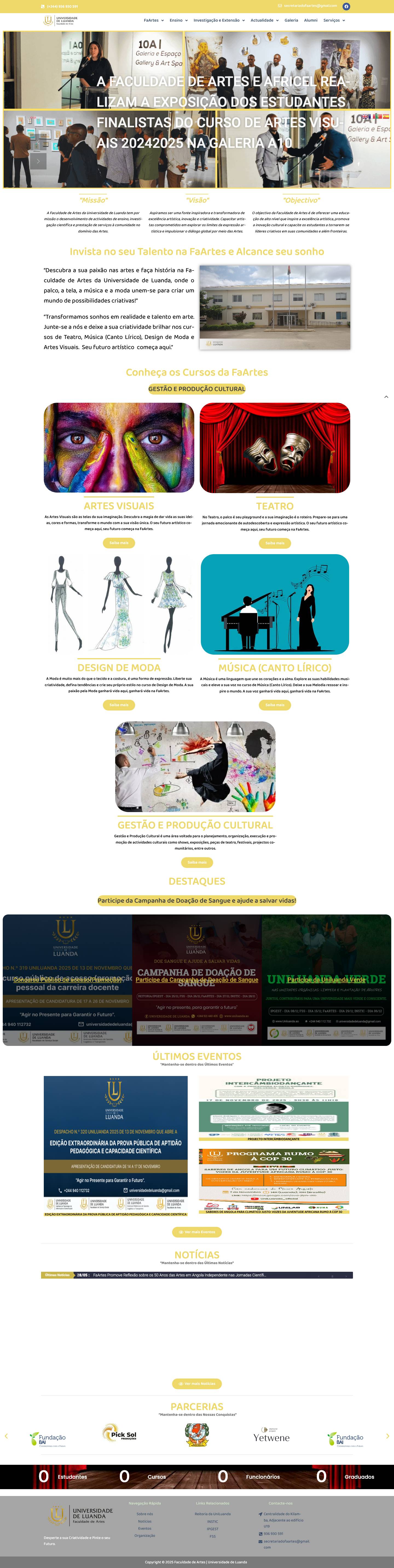 Faculdade de Artes – Ensino e Investigação de Artes em Angola - Full Screenshot