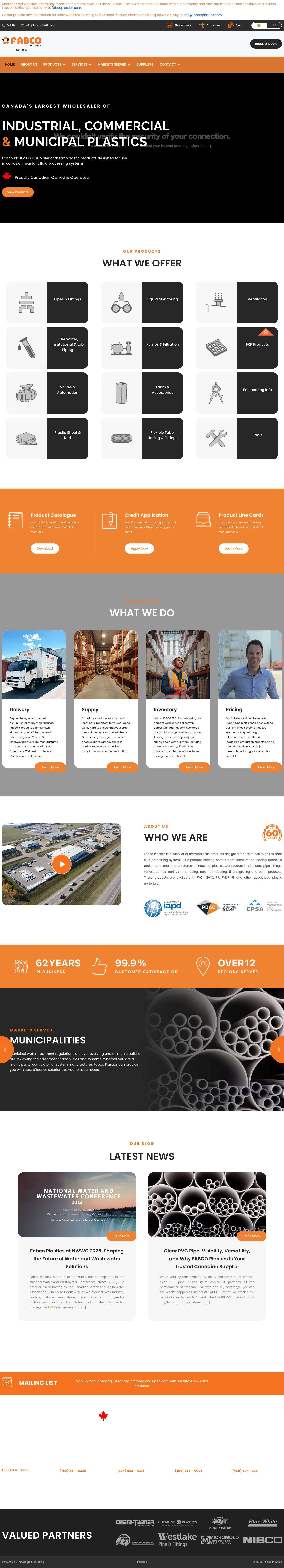 Industrial Plastic - Pipe and Fittings, Valves | Fabco Plastics - Full Screenshot