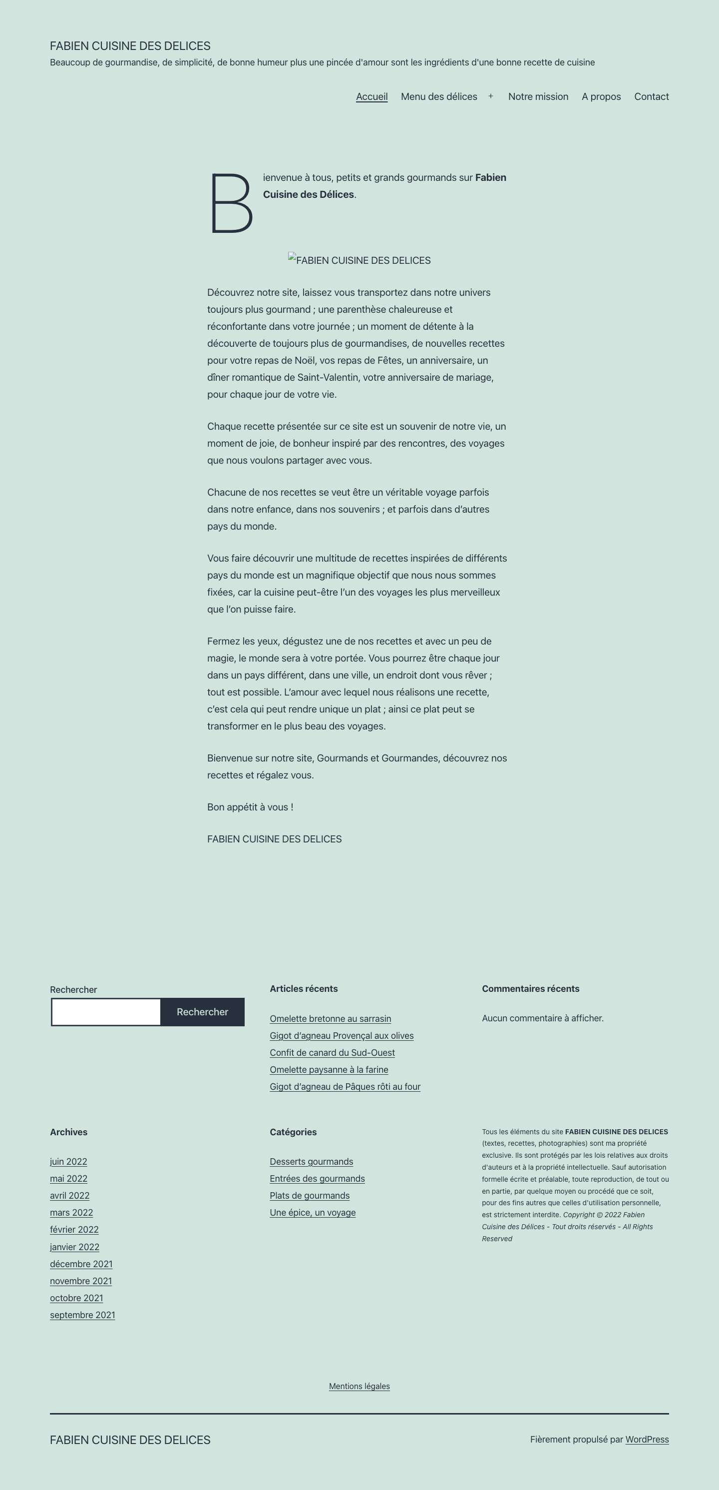 Accueil - FABIEN CUISINE DES DELICES - Full Screenshot