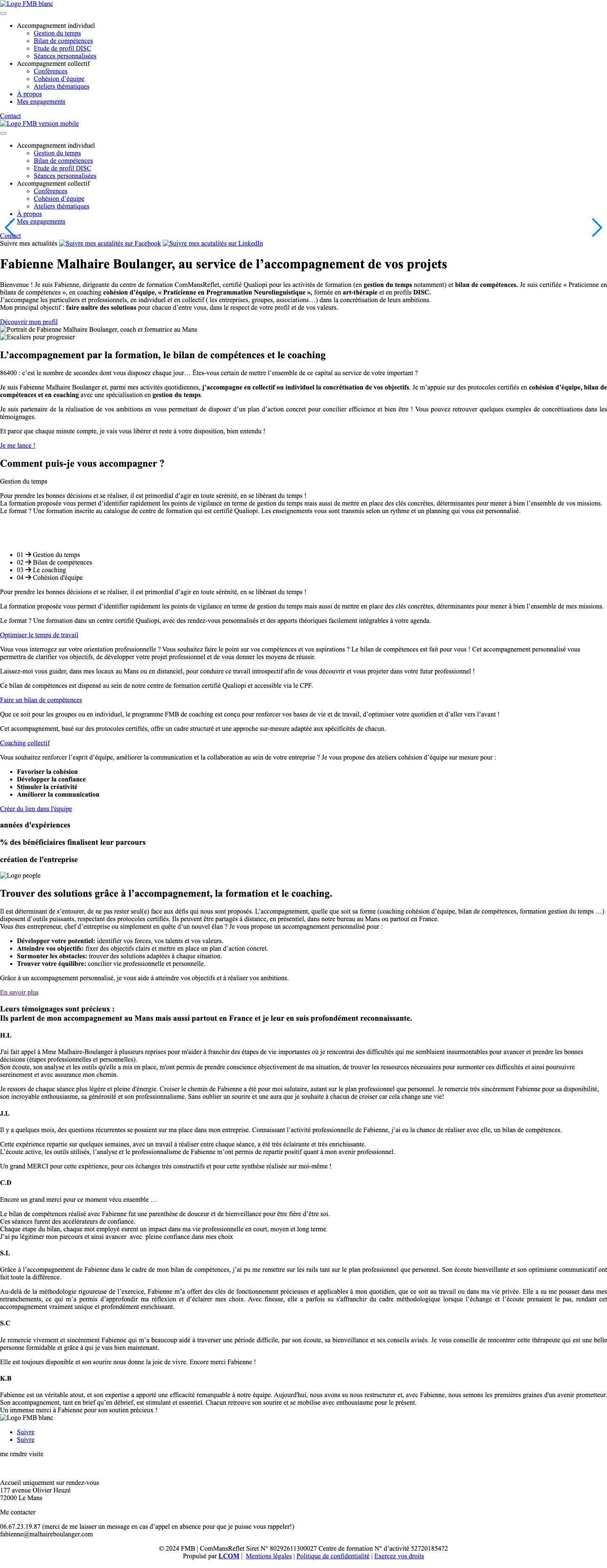 Fabienne Malhaire Boulanger - Coach et formatrice au Mans. - Full Screenshot