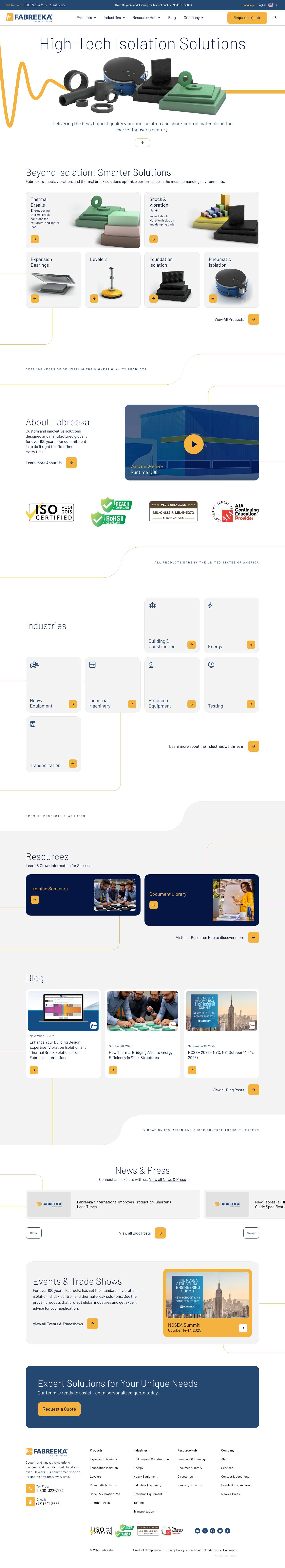 Thermal Break, Vibration & Shock Control Solutions | Fabreeka - Full Screenshot
