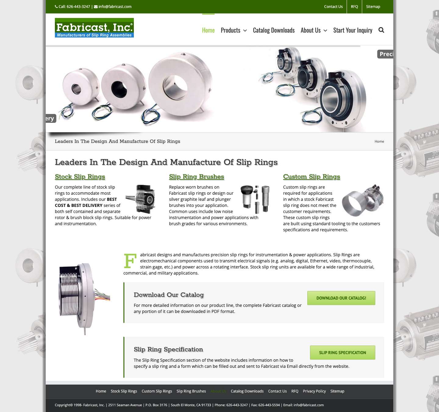 Slip Rings & Slip Ring Brushes for precision instrumentation & power applications from Fabricast, Inc. - Full Screenshot