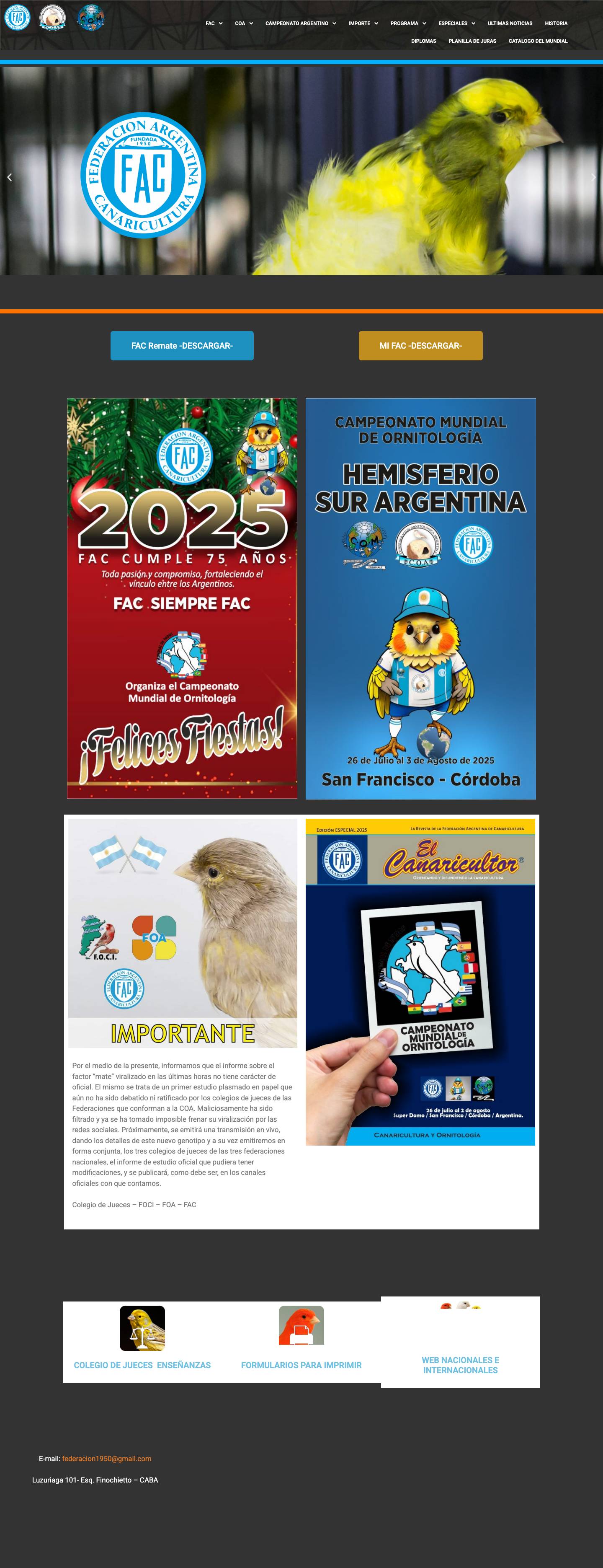 FAC – Federación Argentina de Canaricultura - Full Screenshot