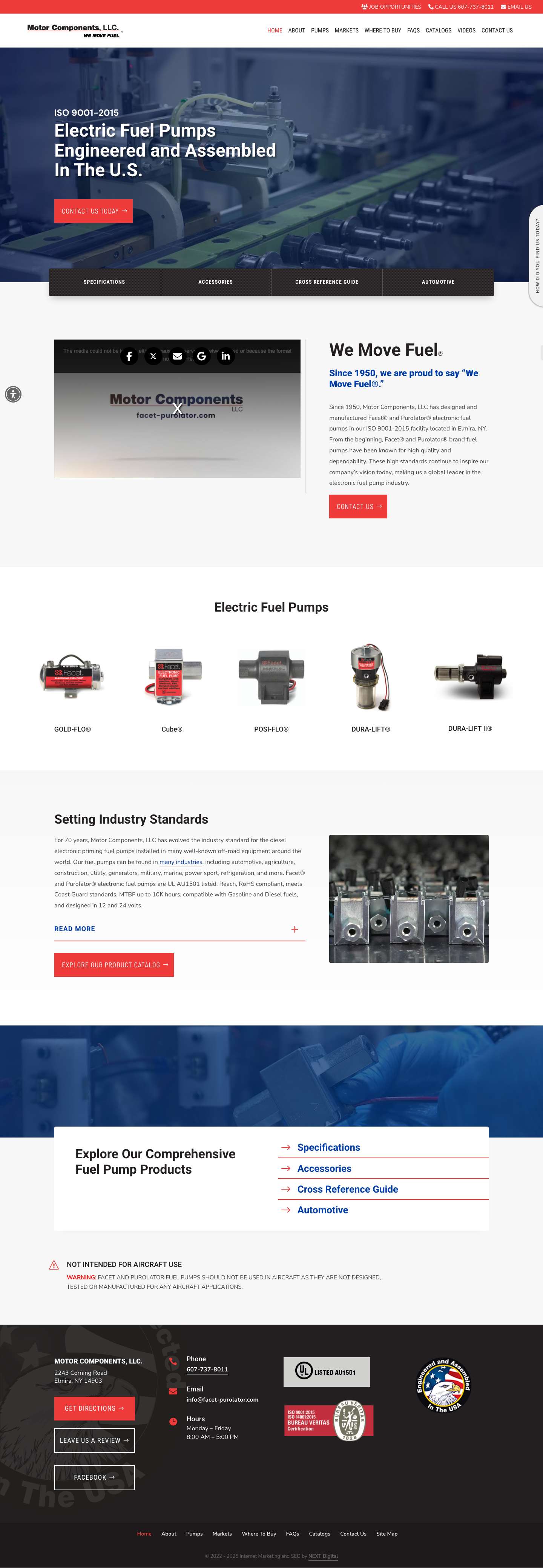 Electric Fuel Pumps | Motor Components, LLC - Full Screenshot