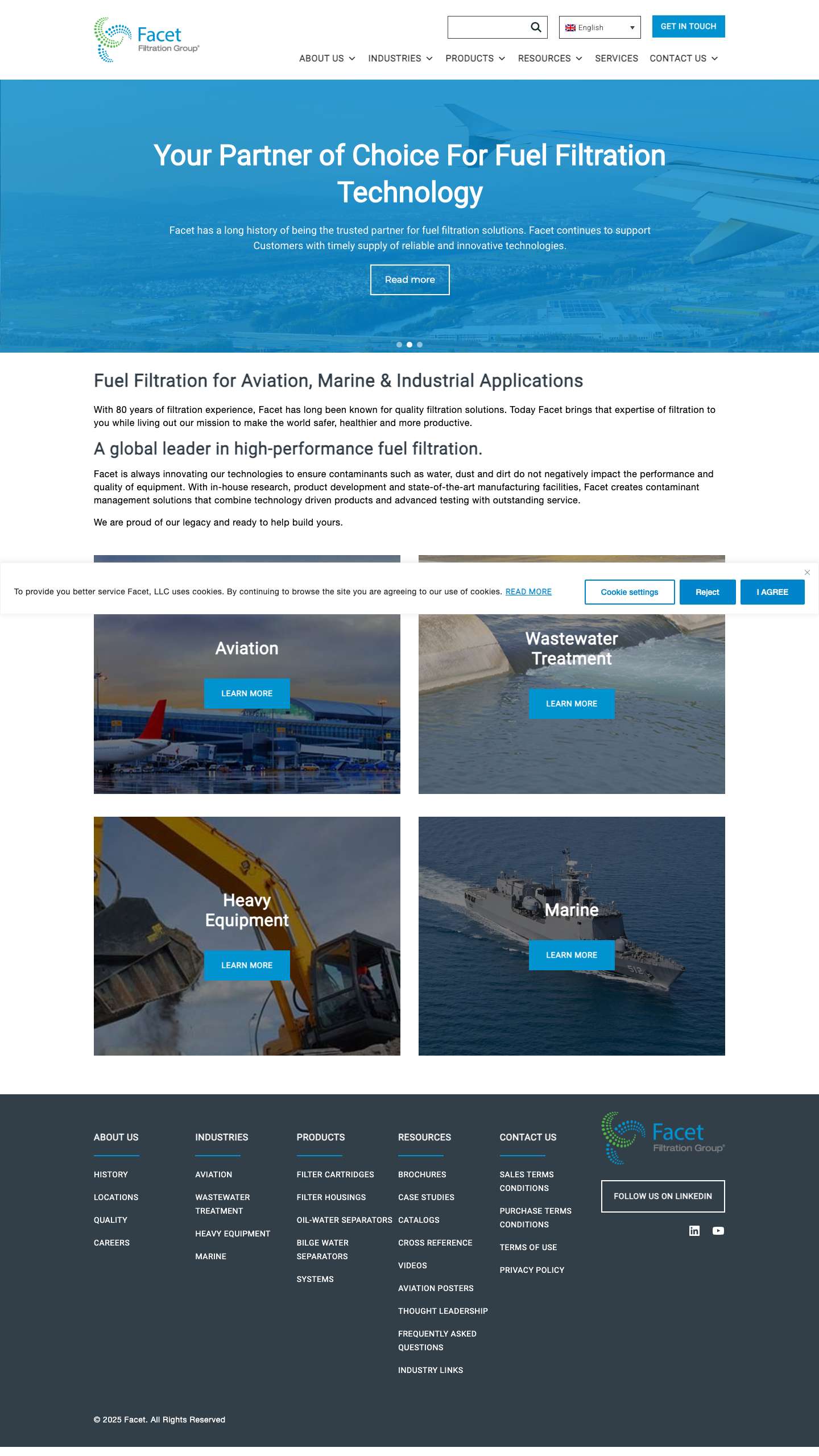 High-Performance Fuel Filtration Manufacturer | Facet Filtration - Full Screenshot