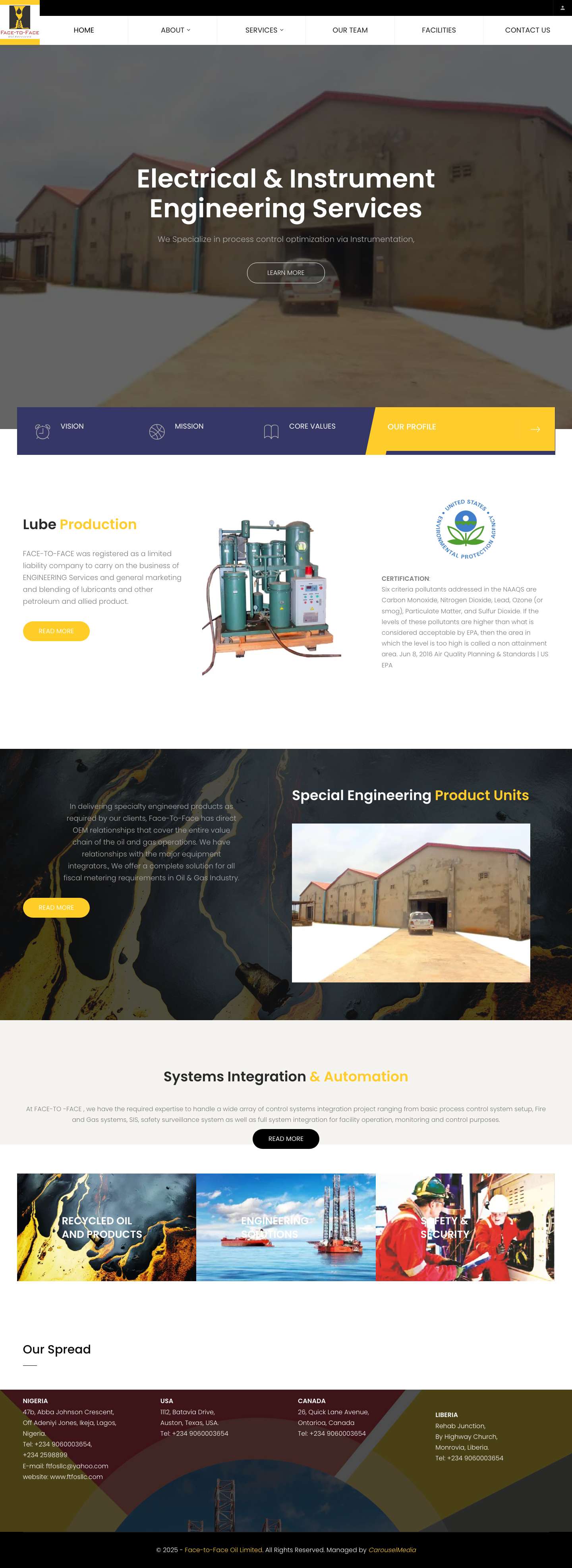 Face to Face Oil - lubricants manufacturer and Engineering service - Full Screenshot