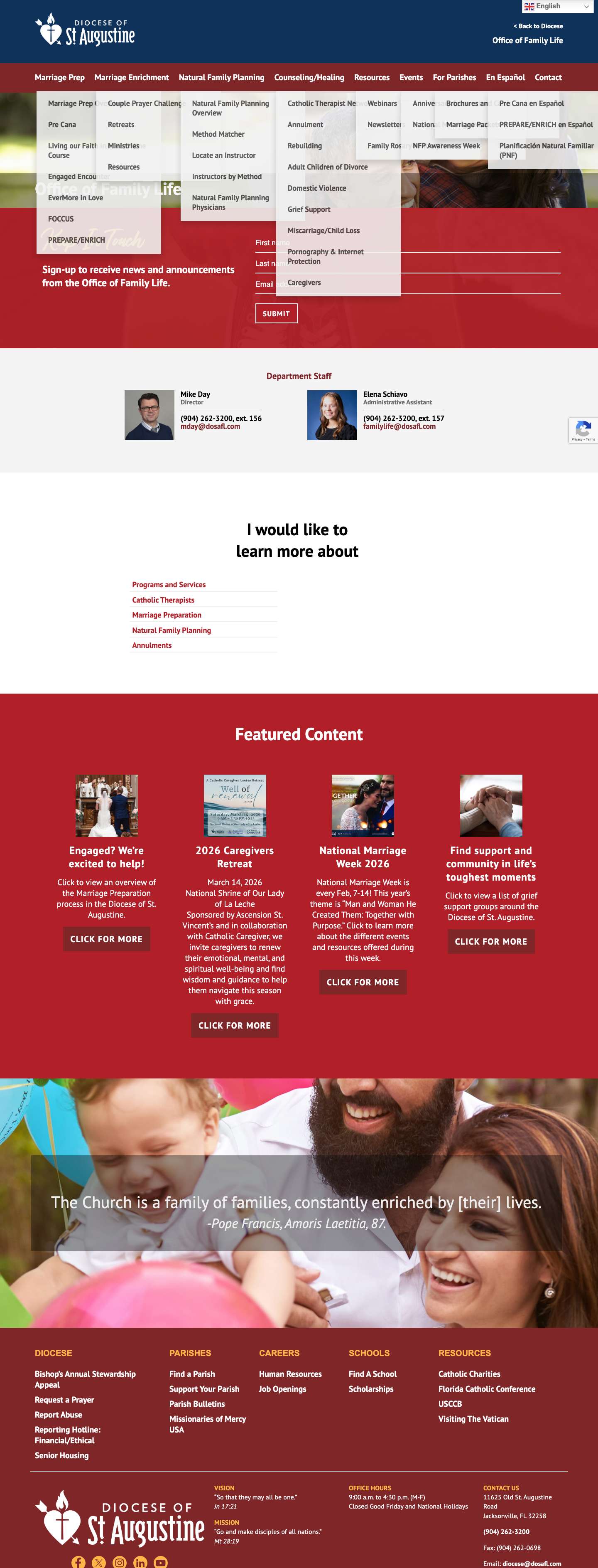 Office of Family Life - Diocese of St. Augustine - Full Screenshot