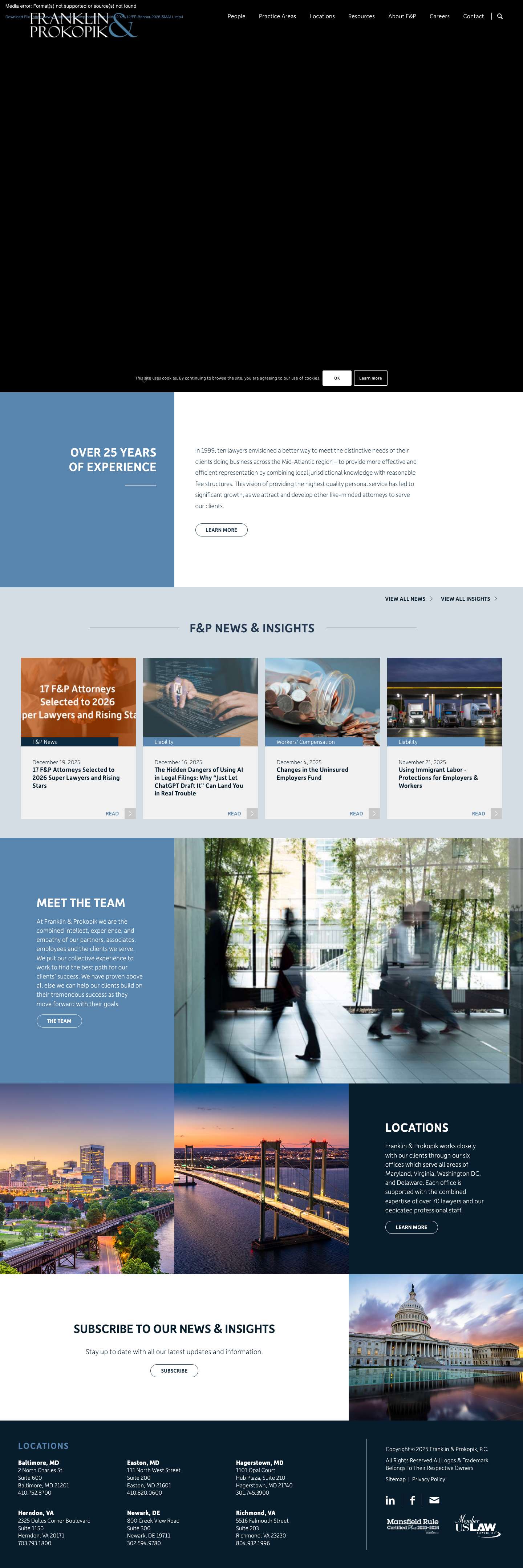 Franklin & Prokopik, P.C. Commercial Litigation, Insurance & Labor Law FirmClick to open the search input fieldScroll to next sectionPreviousNextScroll to top - Full Screenshot