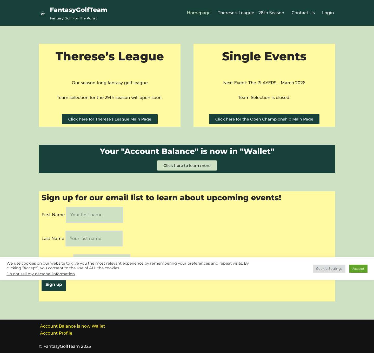 FantasyGolfTeam – Fantasy Golf For The Purist - Full Screenshot
