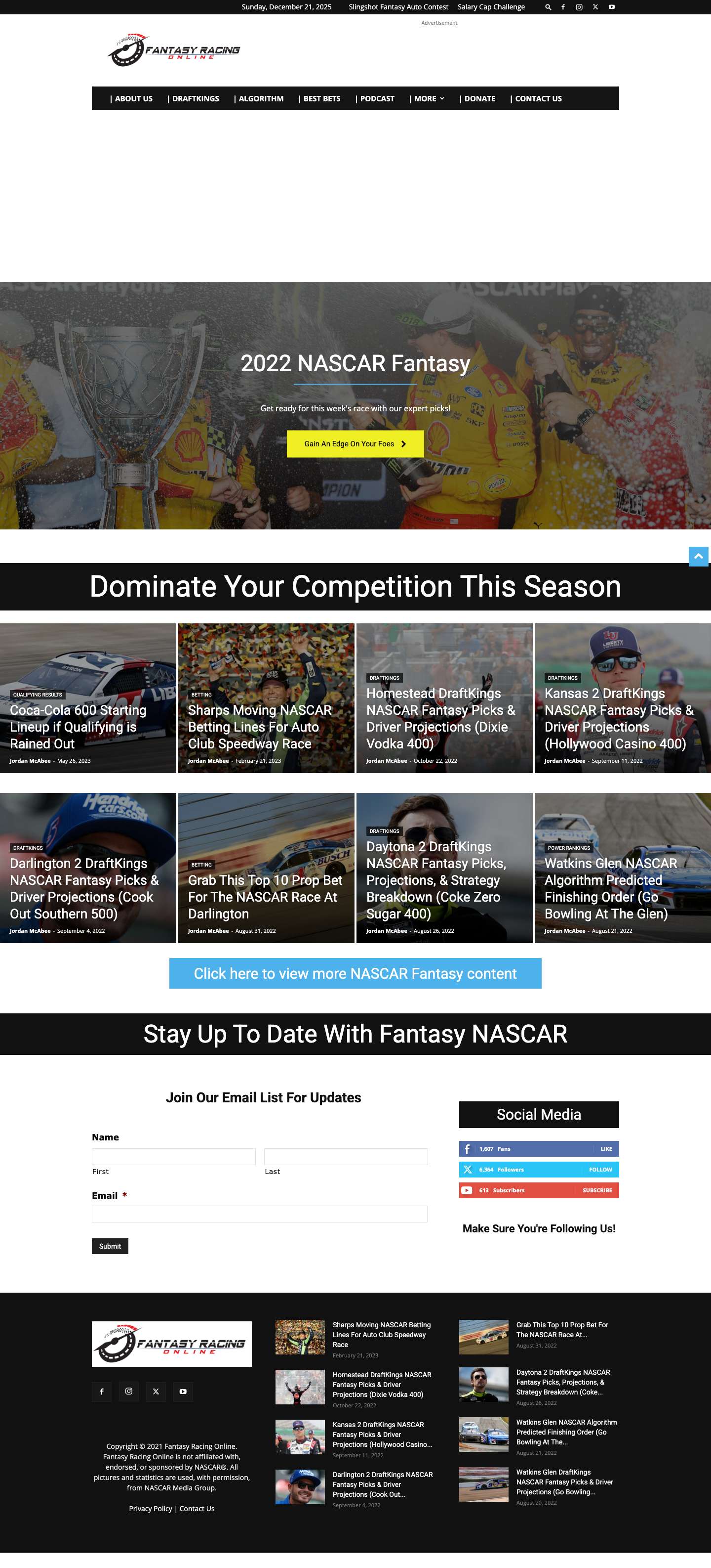 2022 NASCAR Fantasy Picks & Projections | Dominate Your Competition - Full Screenshot