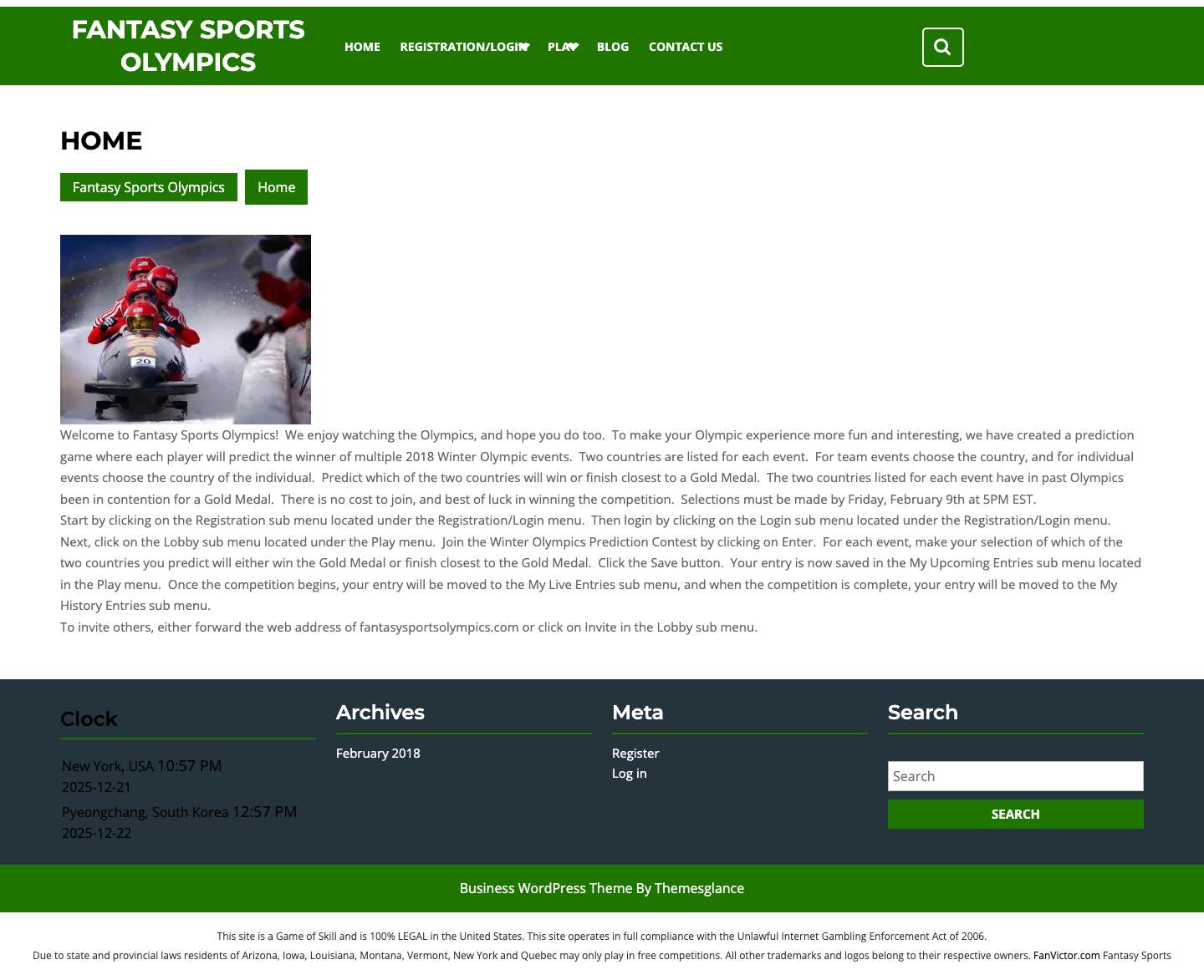 Fantasy Sports Olympics – 2018 Winter Olympics - Full Screenshot