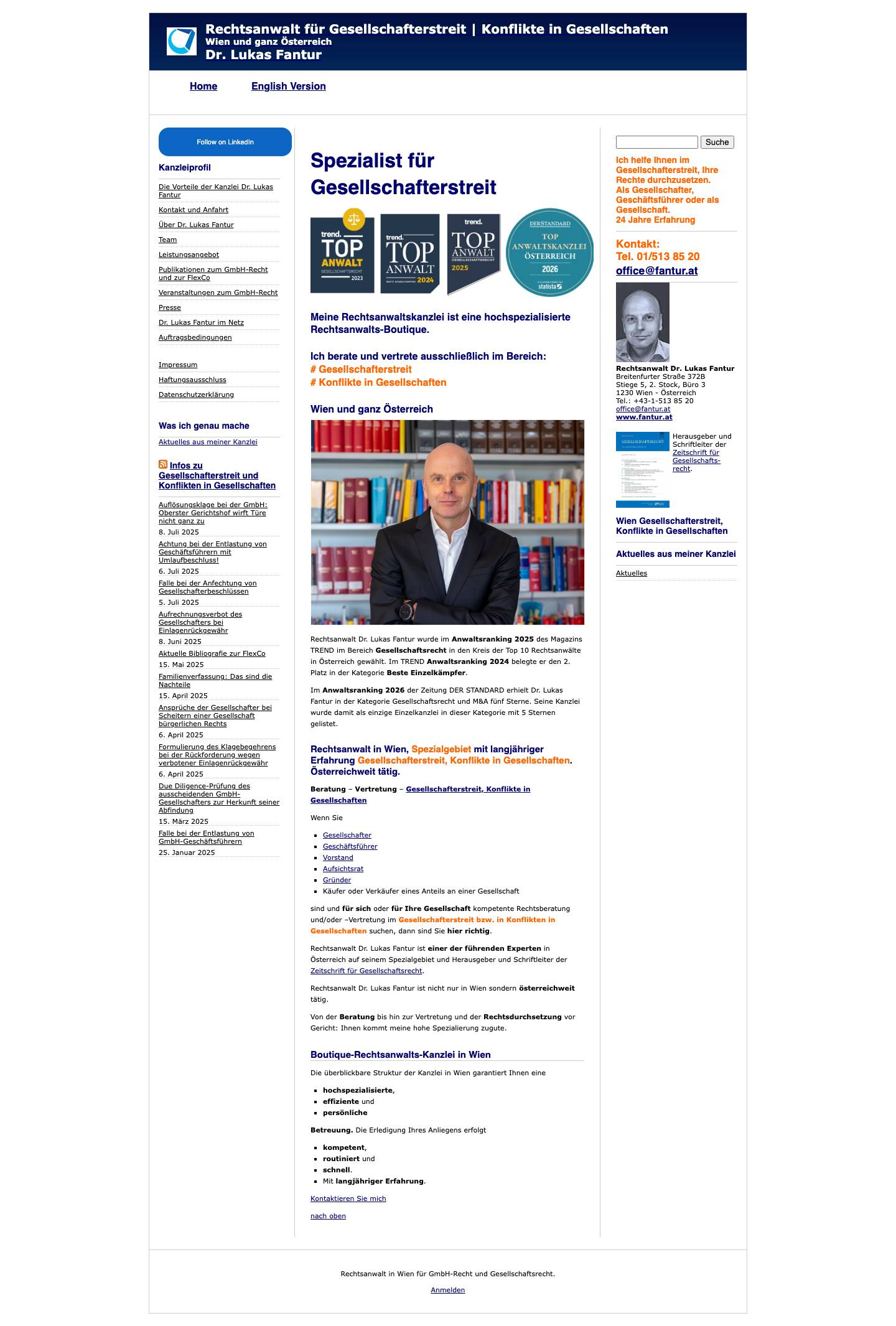 Rechtsanwalt Wien | GmbH-Recht Gesellschaftsrecht Gesellschafterstreit Österreich - Full Screenshot