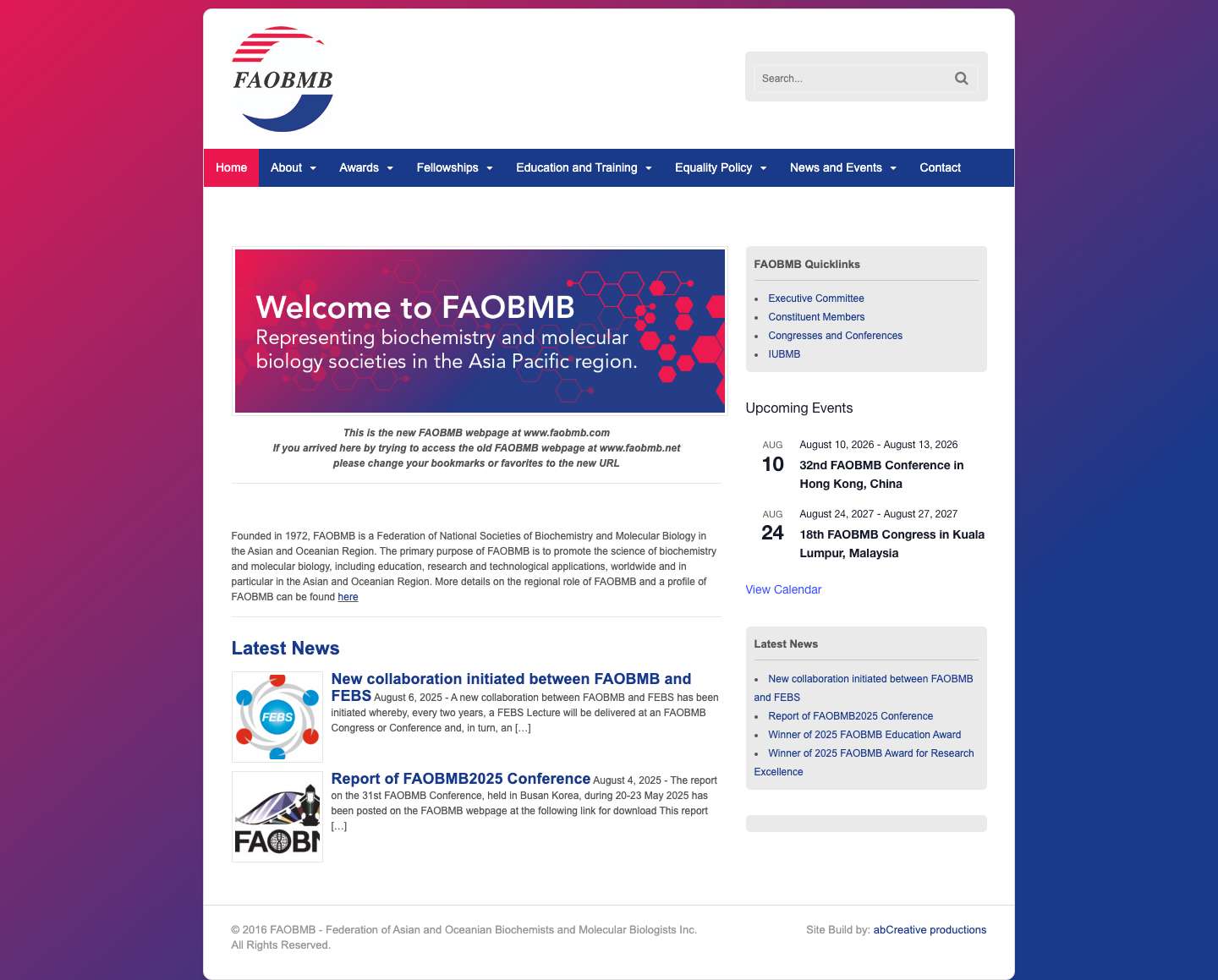 FAOBMB - Federation of Asian and Oceanian Biochemists and Molecular Biologists Inc - Full Screenshot